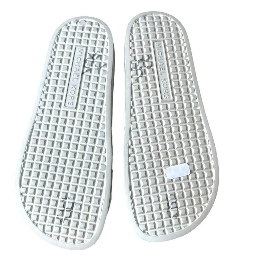 MICHAEL KORS Signature Vanilla Cream Floral Monogram Logo Slip On Slides - Image 8