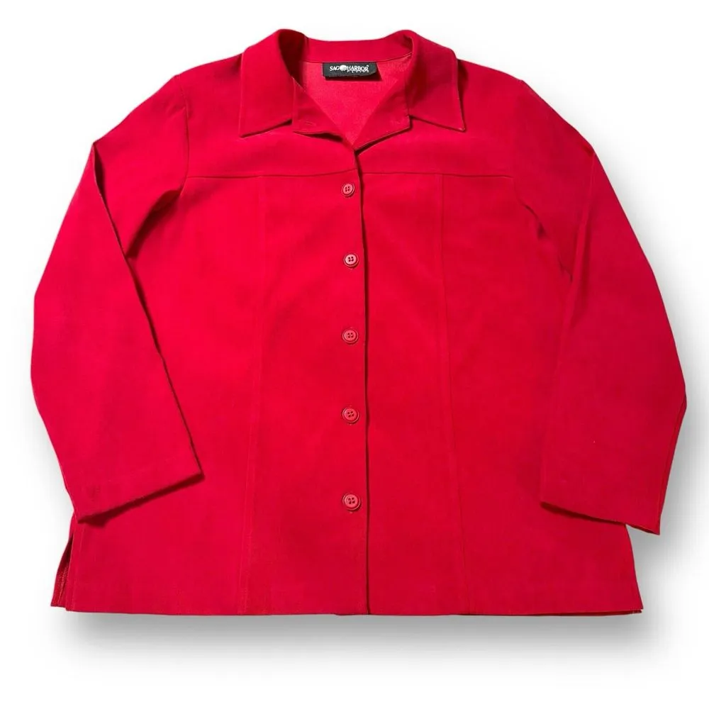 Sag Harbor Faux Suede Jacket | Petite Large | Velour Velvet | Classic Red - Image 2
