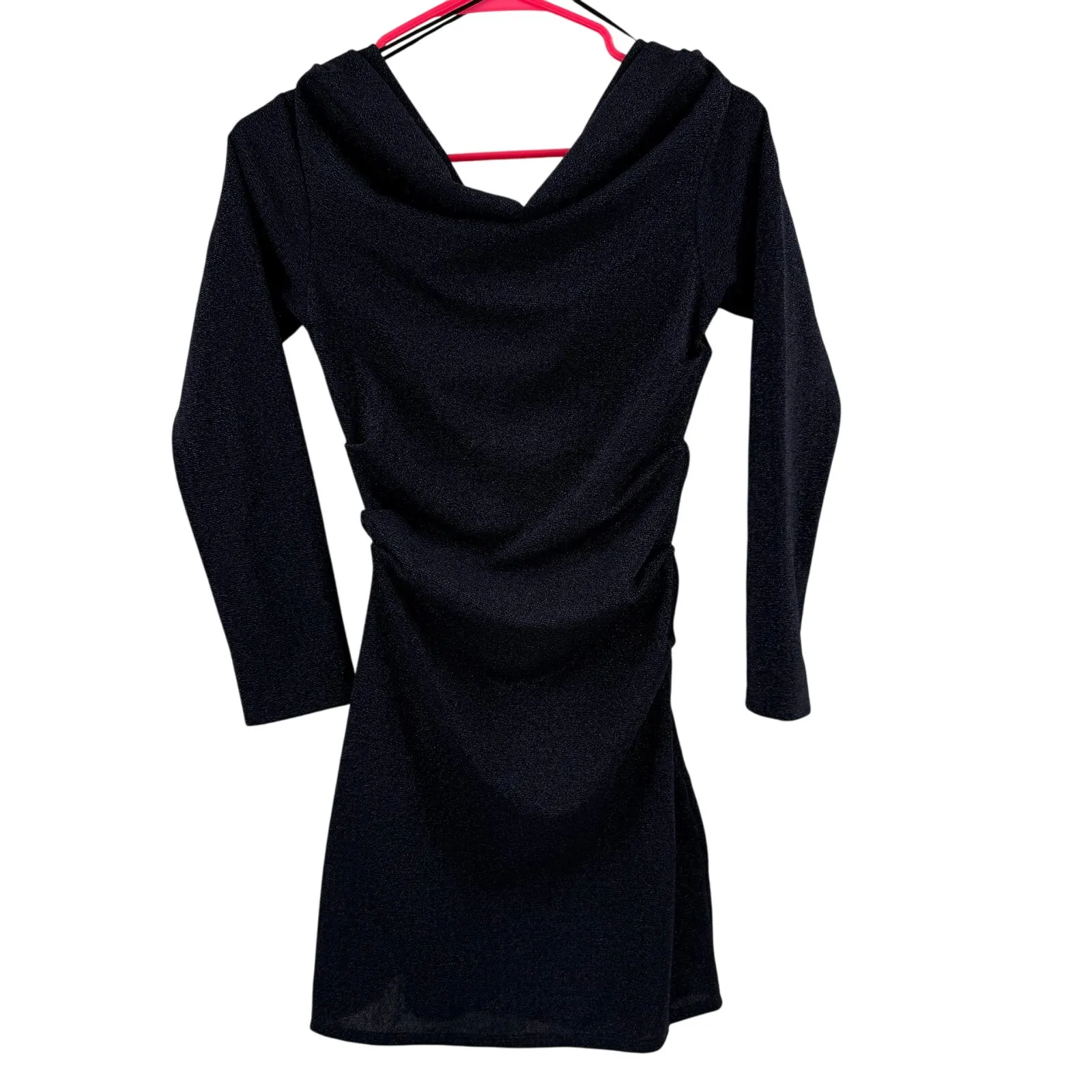 H&M Dress SZ Small NWT Lurex Navy Glitter Holiday Mini Bodycon Off The Shoulder - Image 2