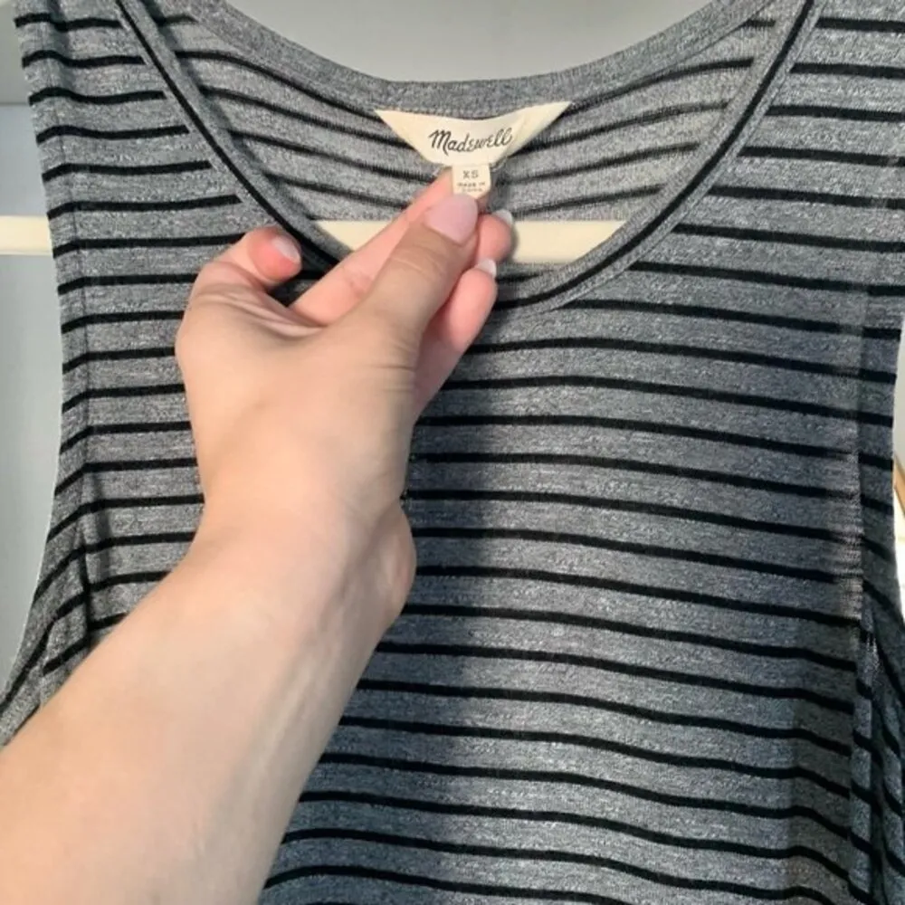 Highpoint Soft Minimalist Lagenlook Tank Dress Grey and Black Stripe XS - Image 10