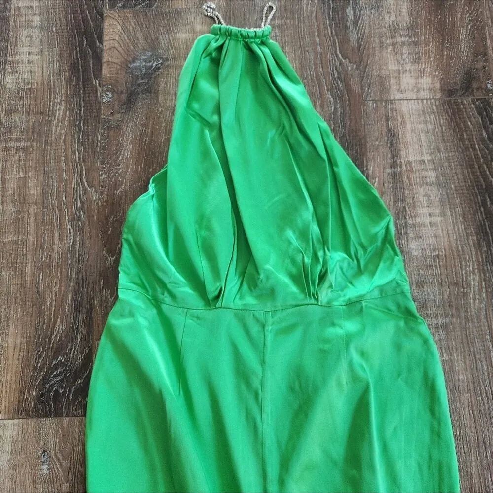 Retrofete Margot Dress Green Size Large Silk Blend Open Back NWT Sleeveless Maxi - Image 4