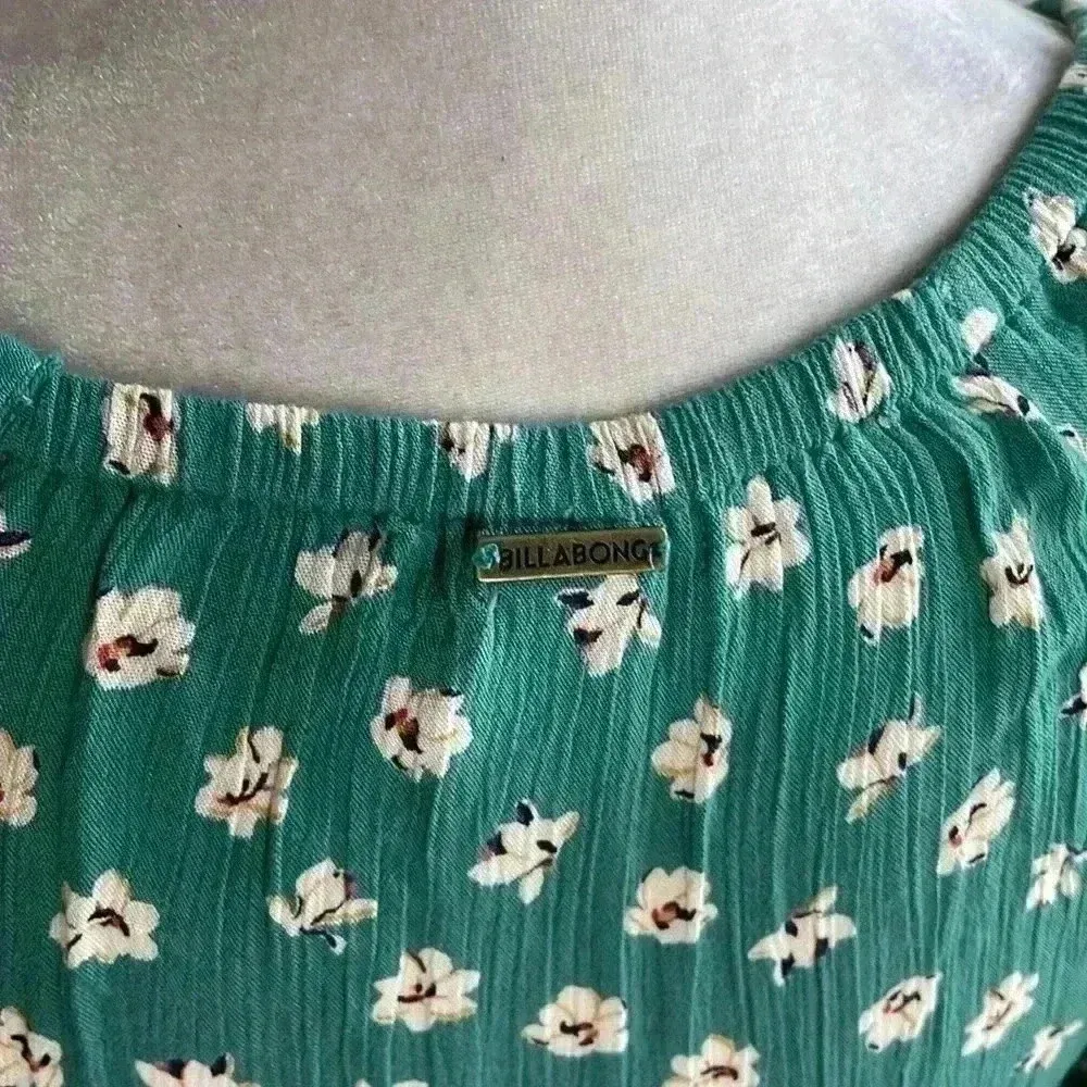 Billabong - Best Dressed Sage Green Floral Print Off-the-Shoulder‎ Wrap Dress - Image 9