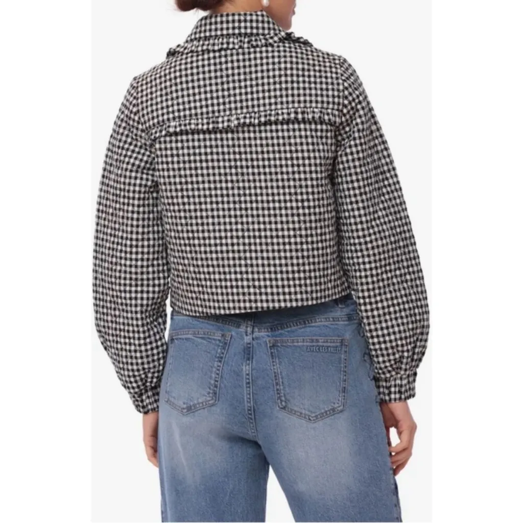 New! Avec Les Filles Sz M Quilted Cotton Tie Front Jacket Gingham Dainty Ruffle - Image 3