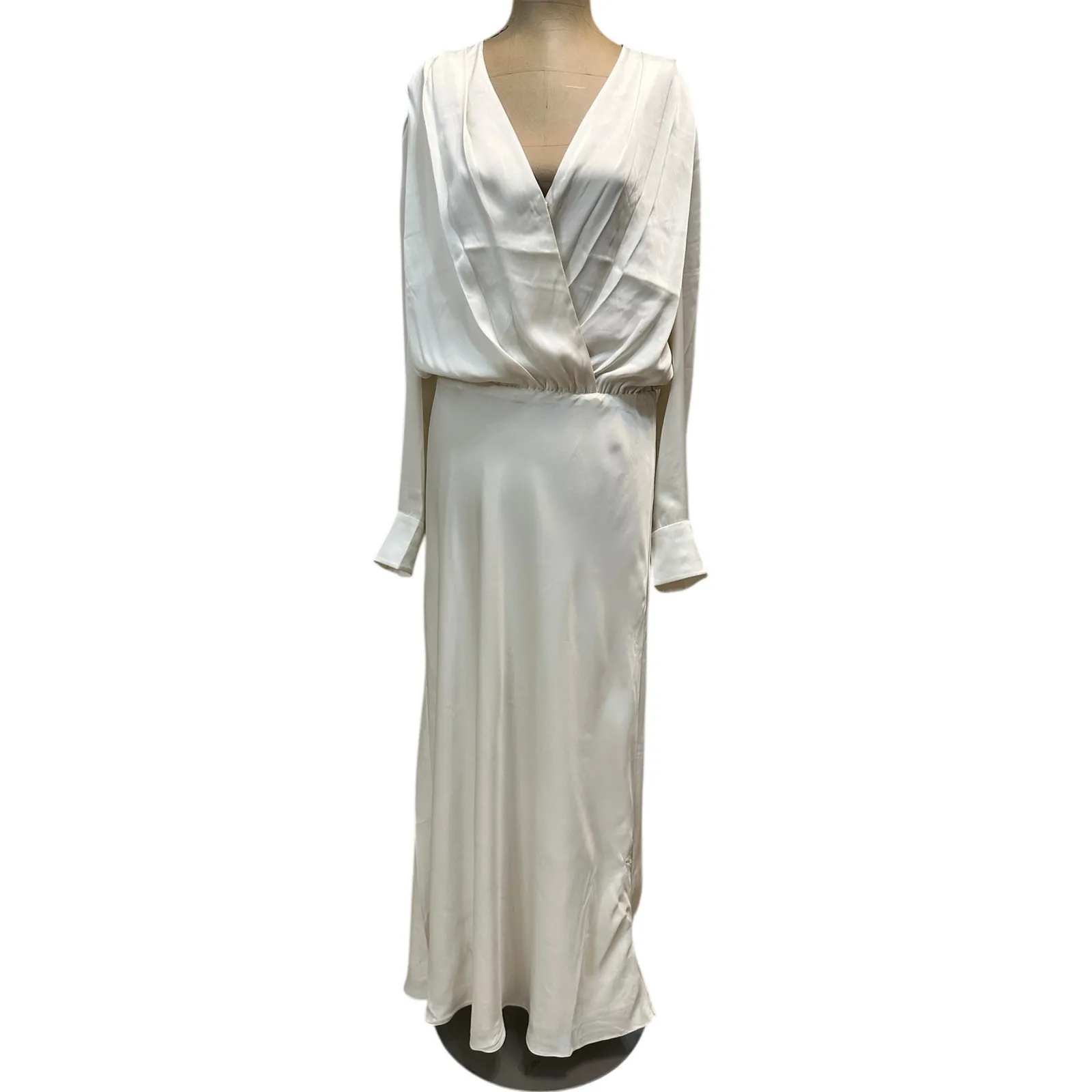 Favorite Daughter Nita Long Sleeve Cream Satin Maxi Dress size Large Damaged - Image 5