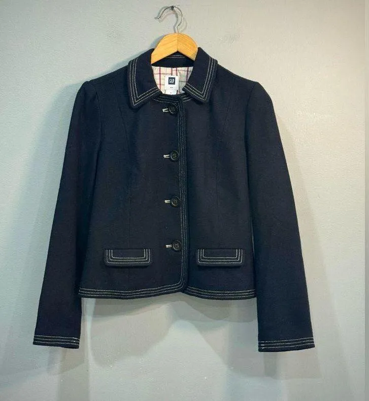 Black/Cream GAP Factory Wool Blazer Size 6 EUC - Image 4