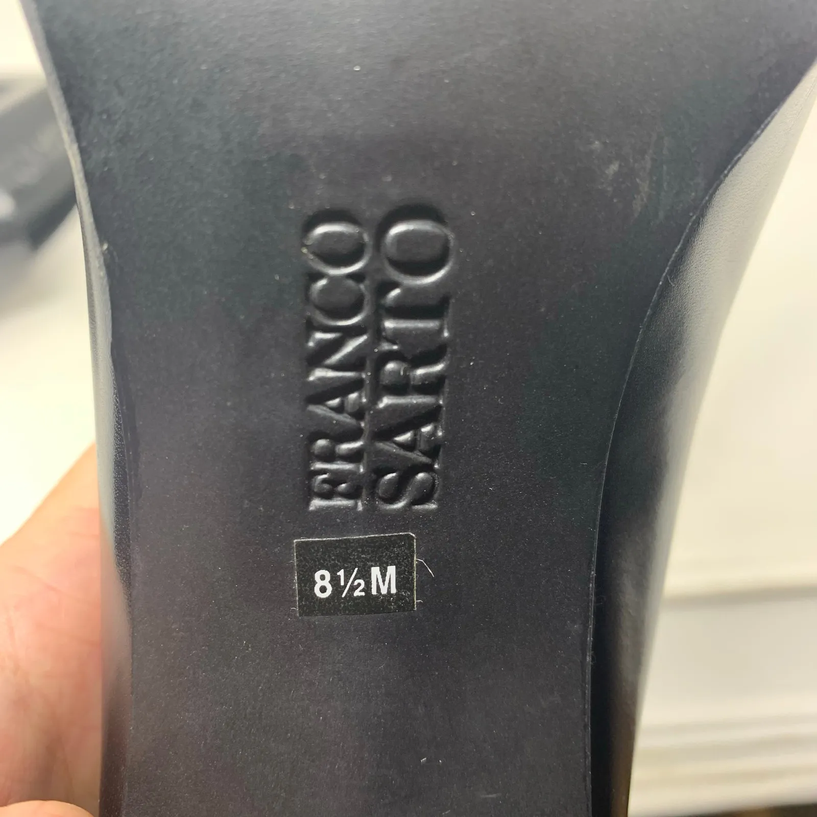 Franco Sarto Black Leather Square Toe Mules Block Heel White Piping Y2K Size 8.5 - Image 4