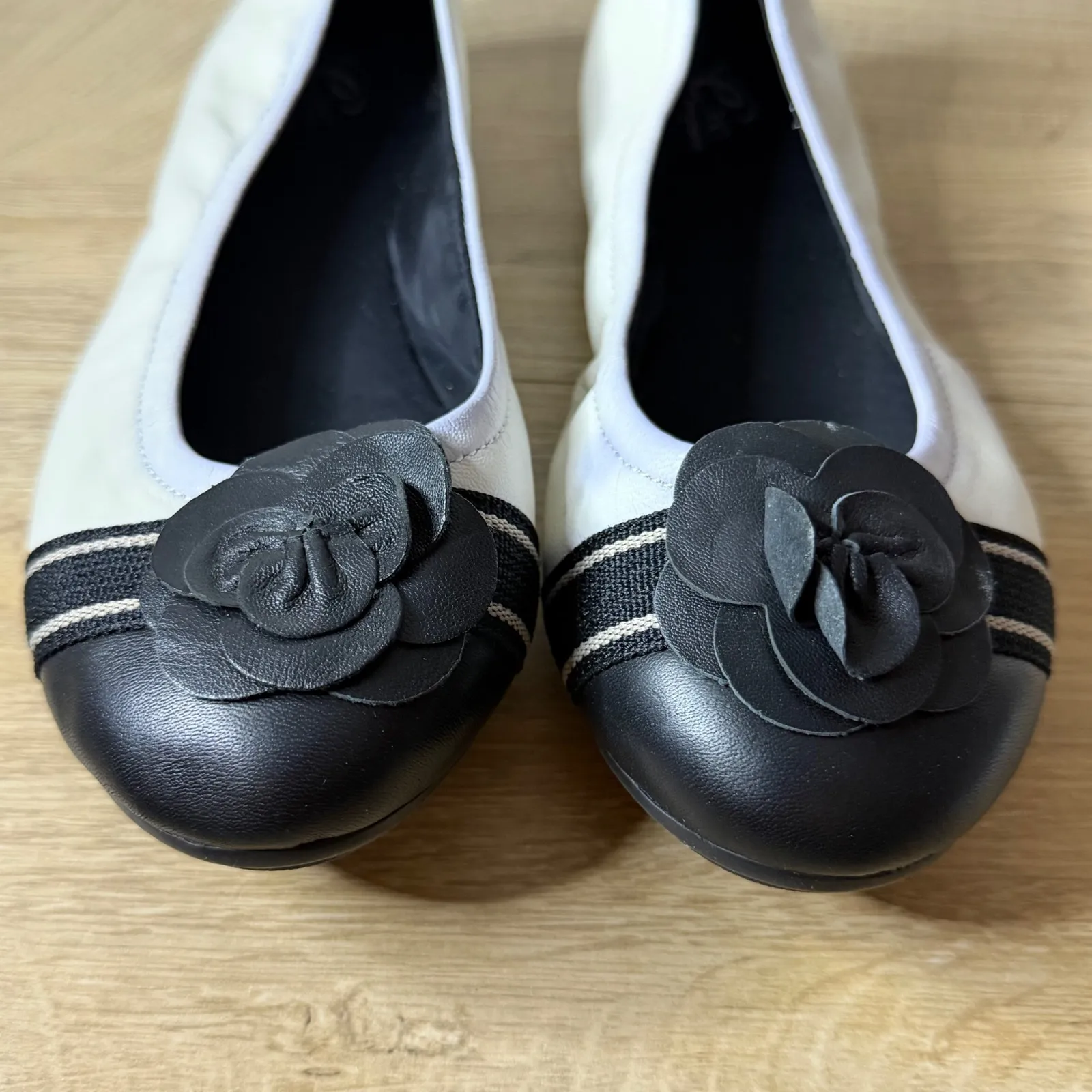 Easy Spirit e360 Black White Floral Ballet Flats Comfort Walking Shoes Womens 8W - Image 5