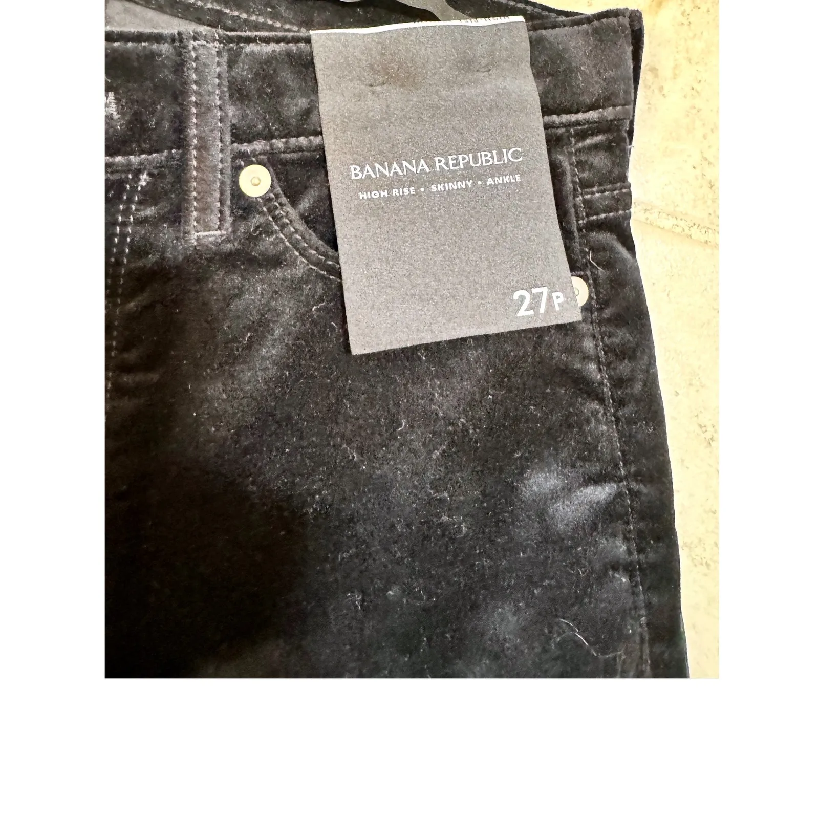 Banana Republic High-Rise Skinny Ankle Pants Black- Size 27P– Stretch Velvet - Image 2