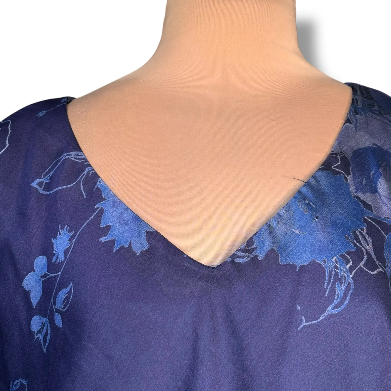Vintage 90s Woman Blue Floral Sheer Overlay Blouse Plus Size 22W Made in USA - Image 2