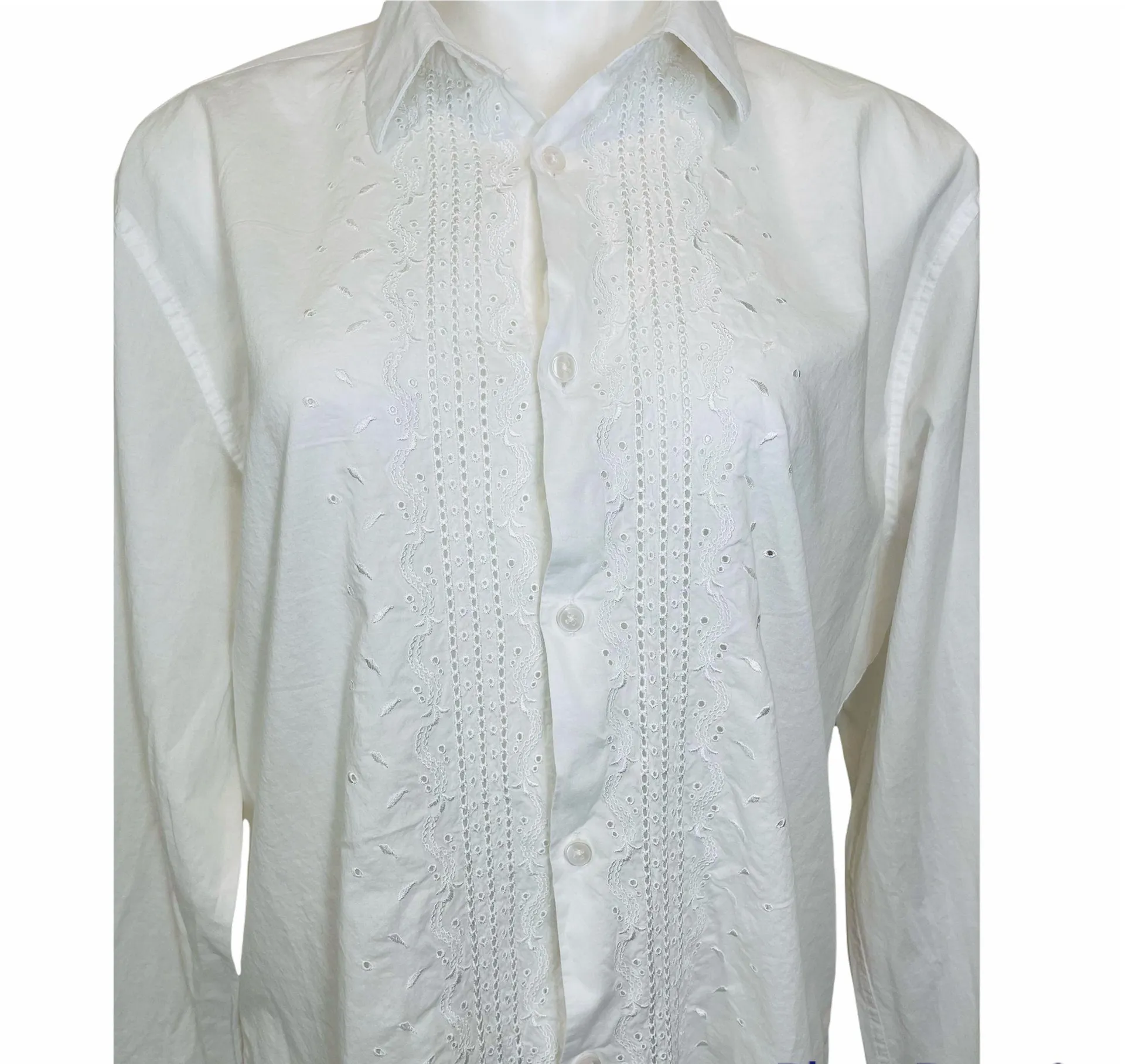 White Embroidered Button Up Shirt - Image 5