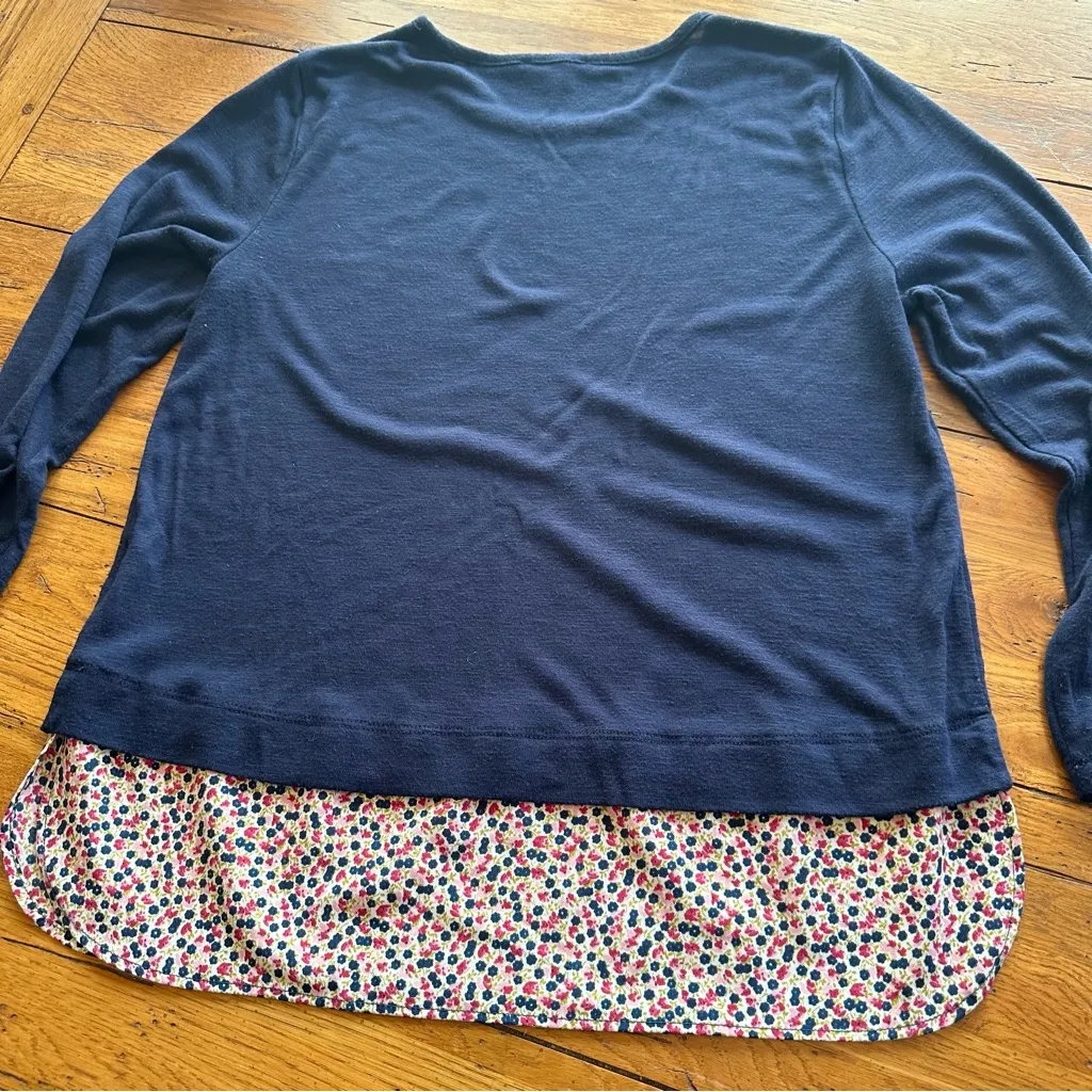 J Crew Mercantile Mixed Media Shirt Floral Hem Long Sleeve J7339 Medium - Image 7