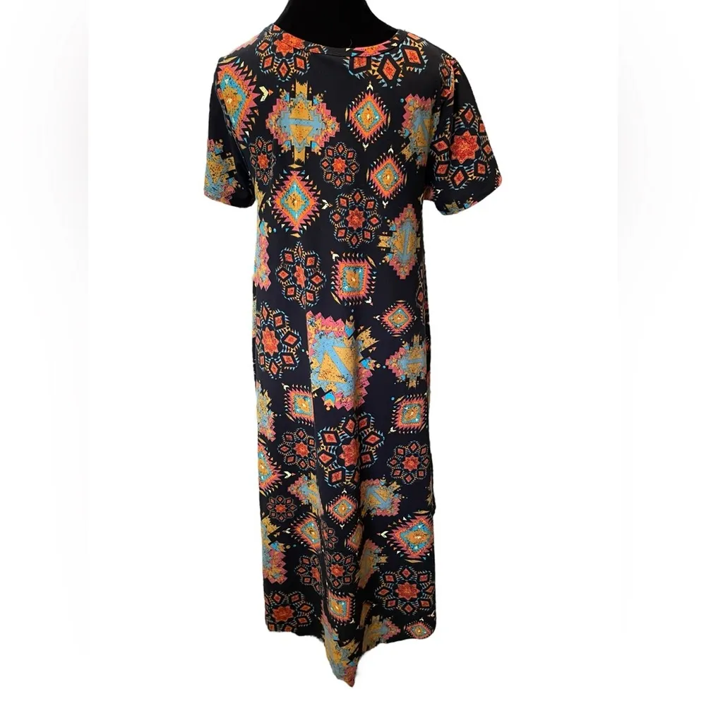 LuLaRoe Black Orange Blue Southwestern Western Boho Hippie High Low Midi Dress - Image 5