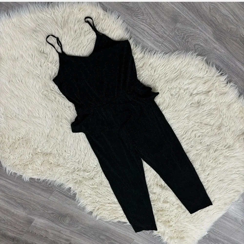 $280 GARMENTORY ICHI ANTIQUITES Metallic Striped Peplum Jumpsuit In Black xs - Image 3