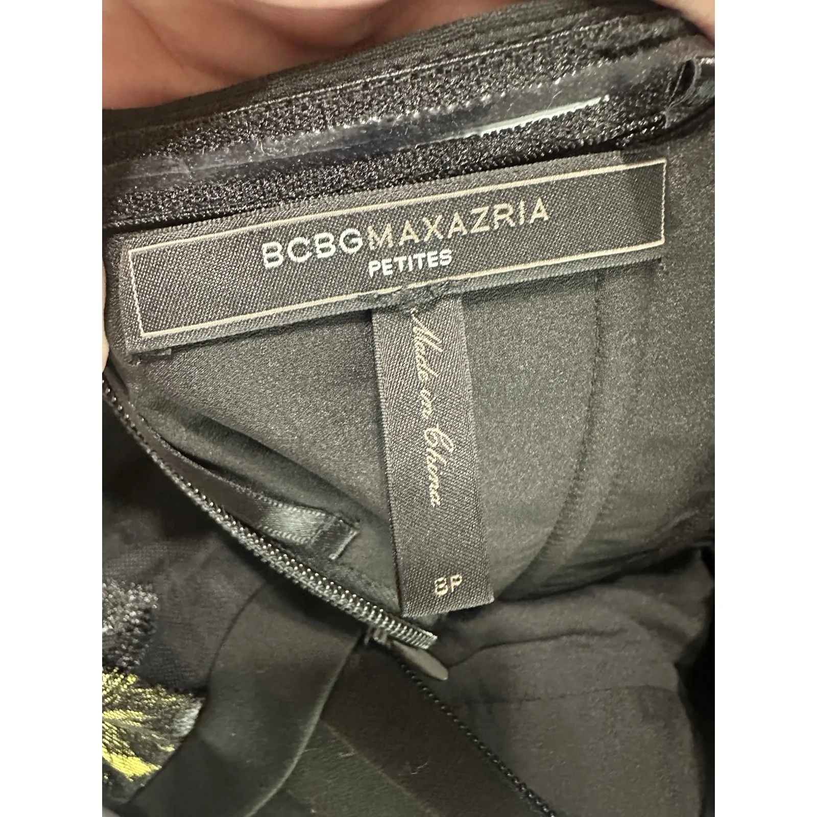 BCBGMAXAZRIA Tia Embroidered Strapless Mini Dress Black Yellow Floral Lace 8P - Image 8