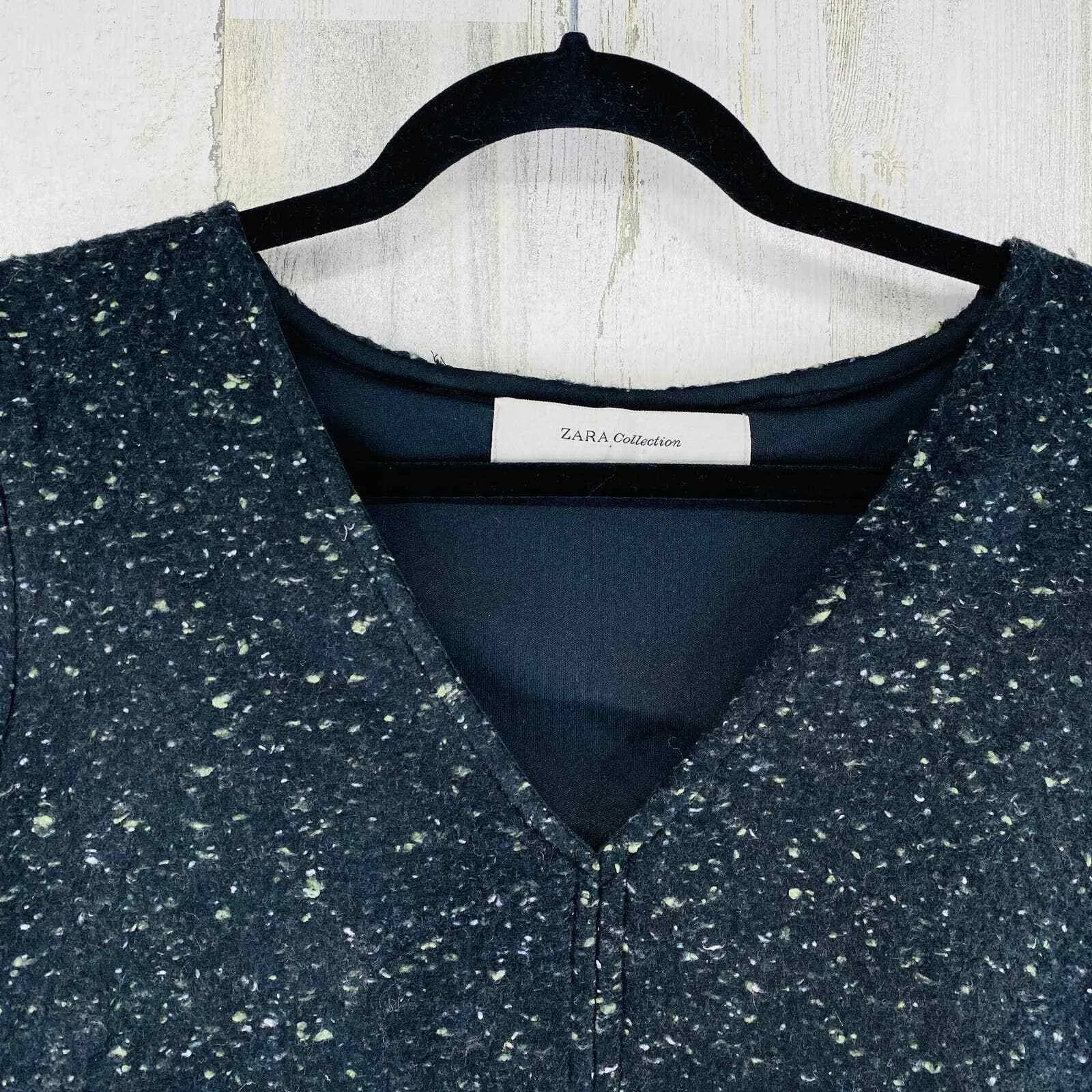 ZARA Collection Sweater Dress Womens Large Black Speckled‎ Wool Blend V-Neck - Image 3