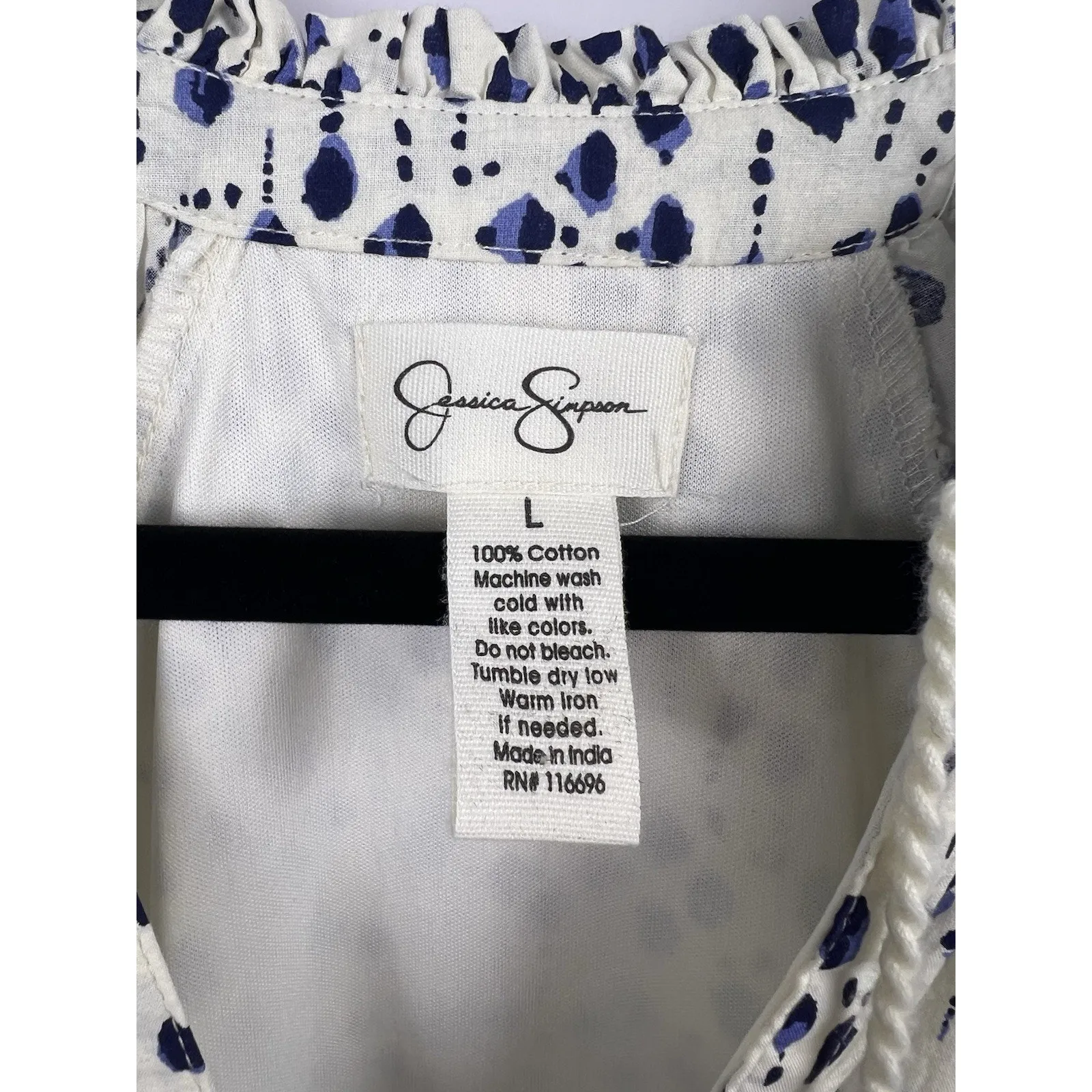 Jessica Simpson Dress Women L Blue 100% Cotton Tiered Babydoll Boho Prairie - Image 3