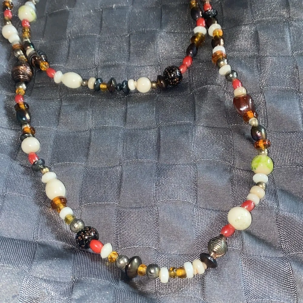 Express 40" glass bead necklace neutral tones of brown, red, amber, green - Image 4