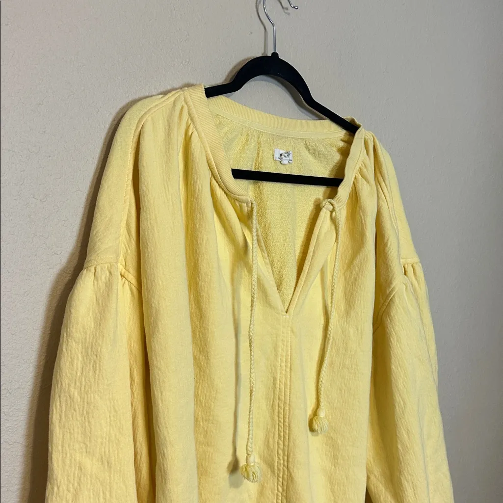 Aerie Easy Street Yellow Terry Popover Sweatshirt Balloon Sleeve Cozy Size XL - Image 4