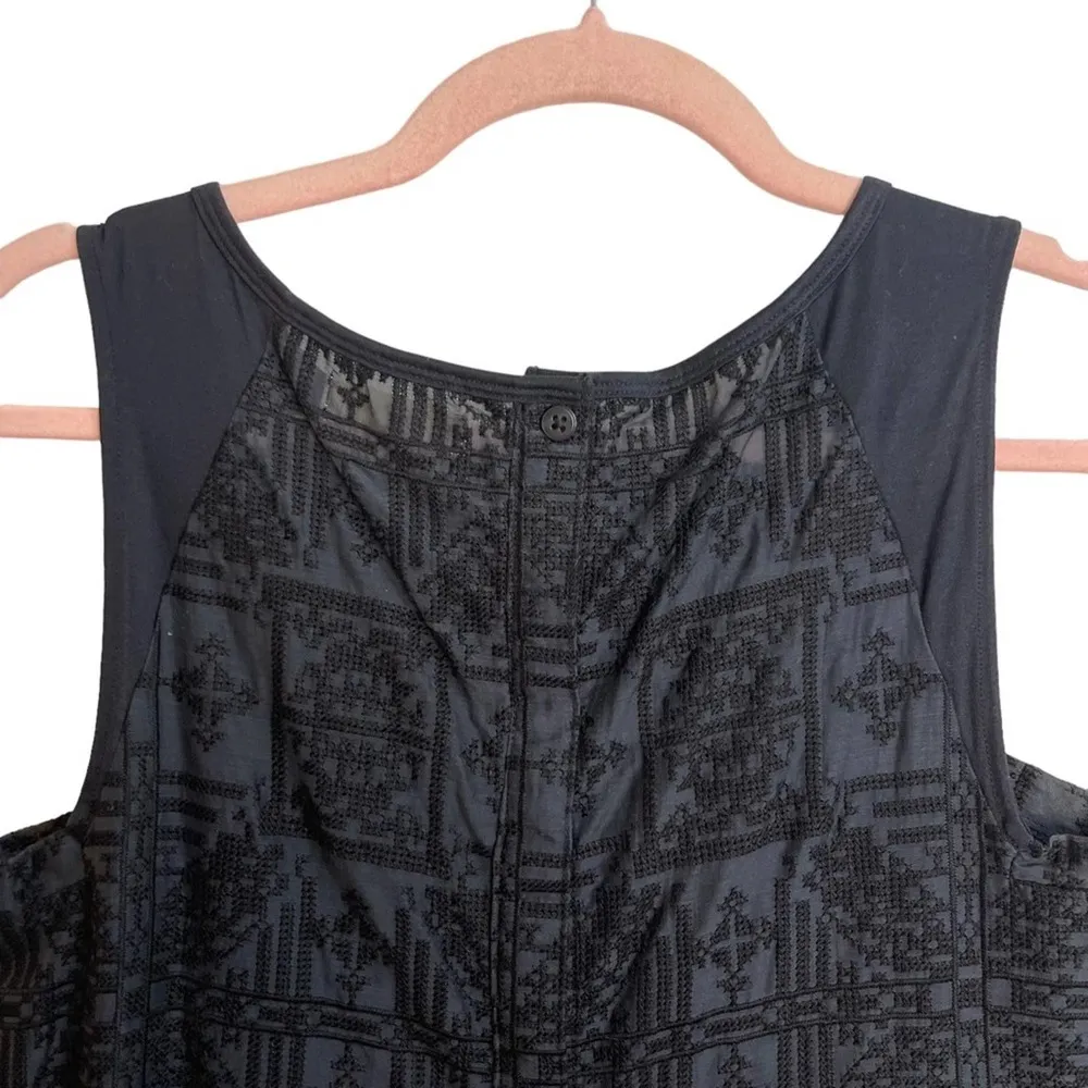 Madewell  Threadwork Embroidered Black Button Down Split Back Tank Top - Image 6