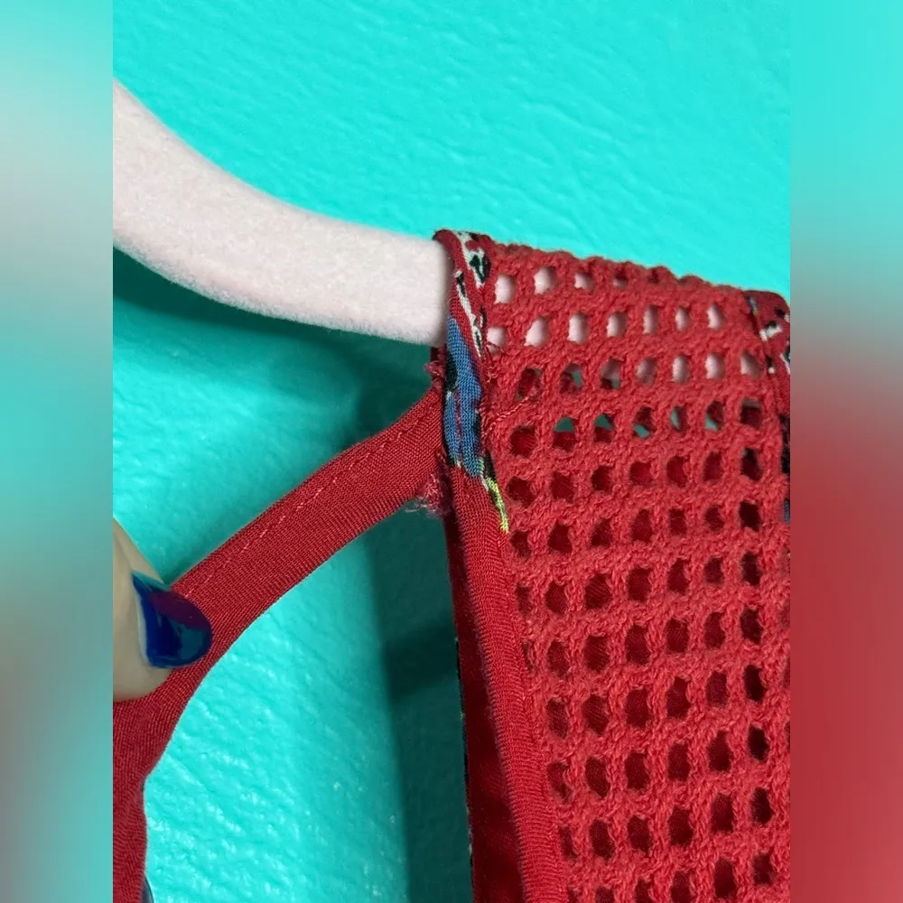 FREE PEOPLE Red Pink Tropical Floral Thought I Was Dreaming Mini Swing Dress XS - Image 7