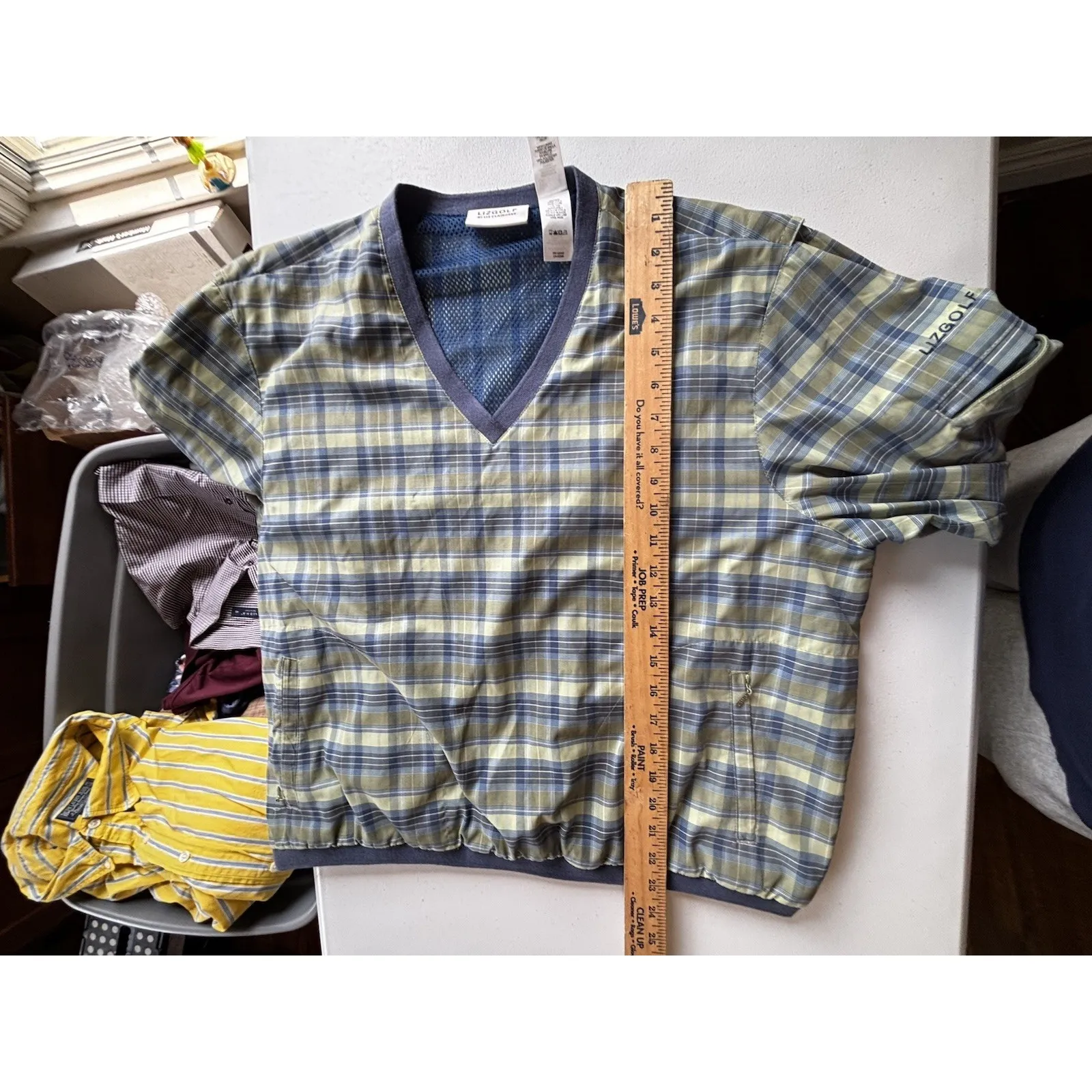 Liz Golf Women's Collared Mesh Lined Pullover Windbreaker Plaid Size‎ Large Blue - Image 9