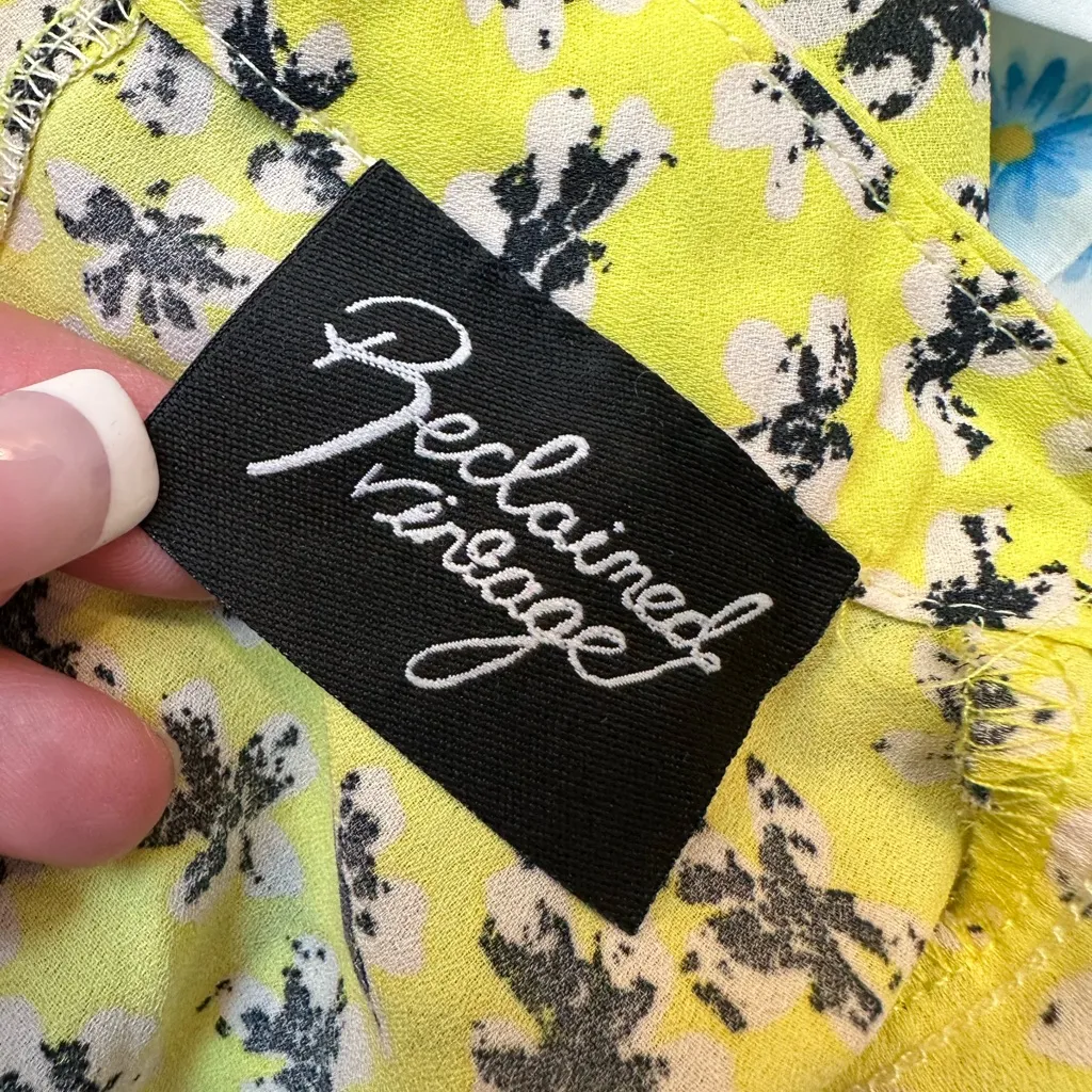 Reclaimed Vintage Yellow Black Floral Rivet Cut Out Chic Blouse Size 10 Medium M - Image 9