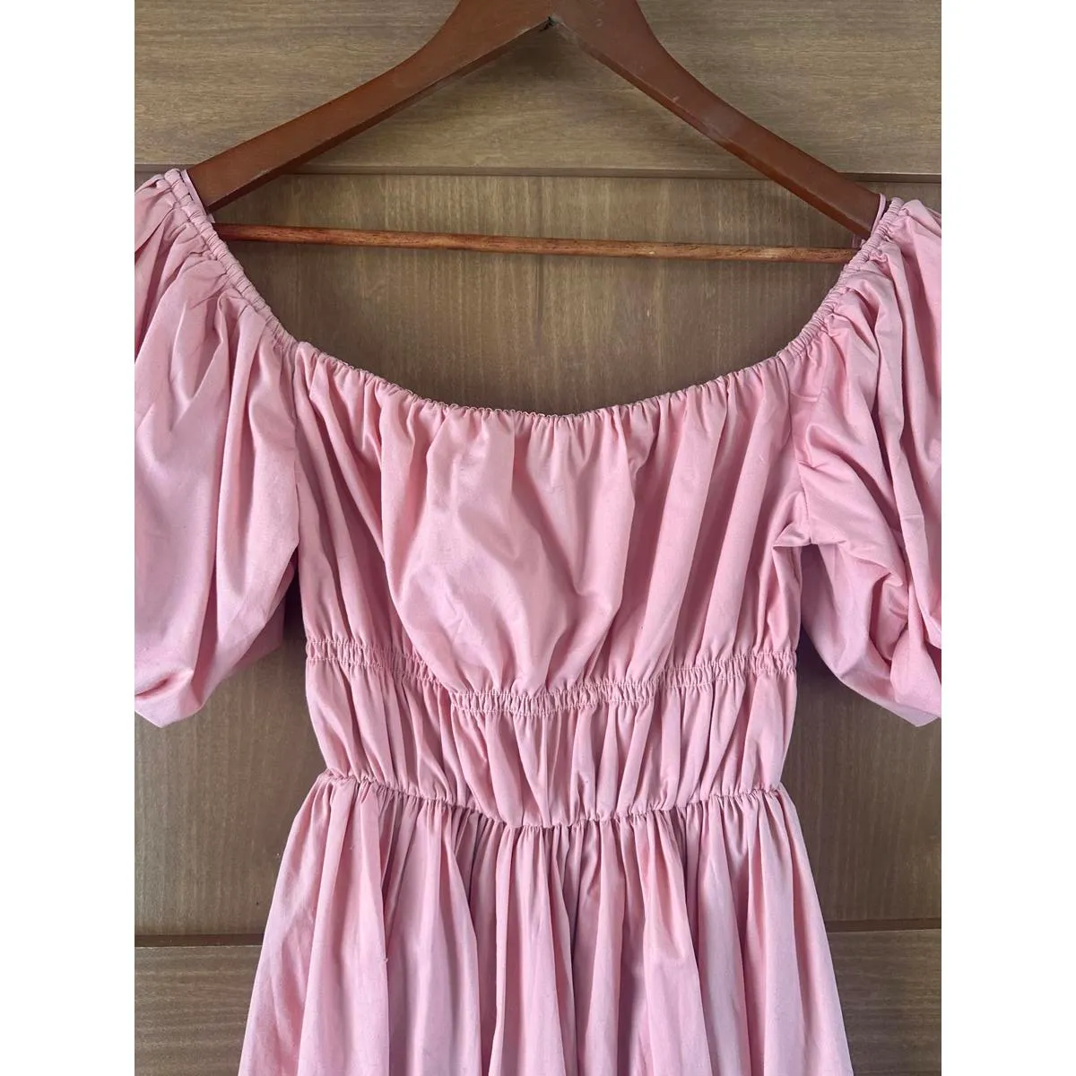Abercrombie & Fitch Off-The-Shoulder Puff Sleeve Mini Dress Pink Women’s Medium - Image 5