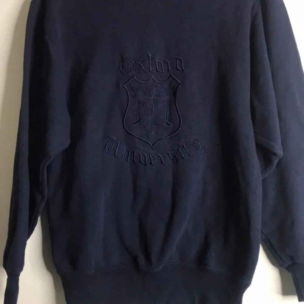 Vintage Oxford university navy blue pullover sweater unisex size small - Image 3