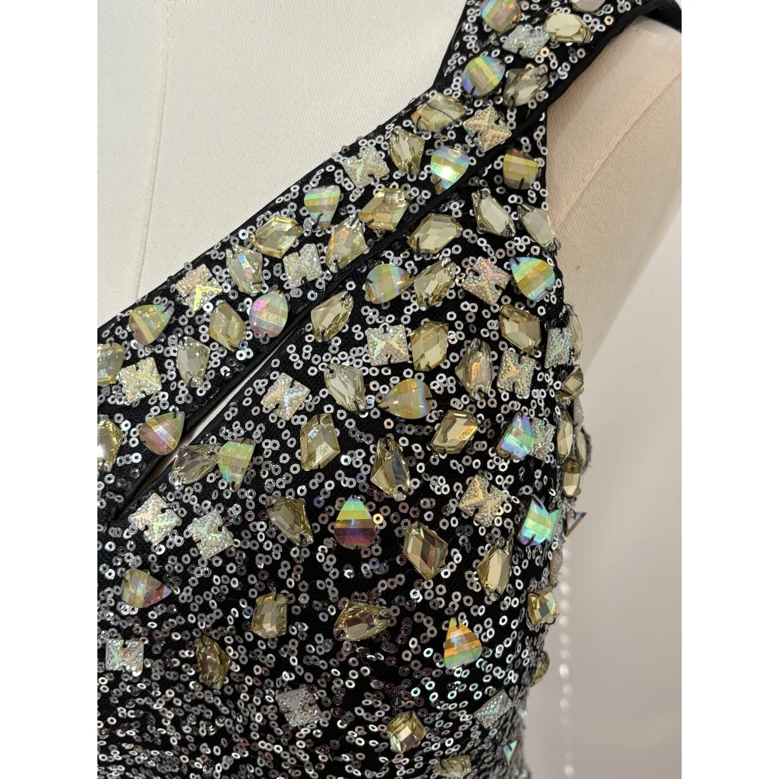 Dave And Johnny Sequin One Shoulder Dress Juniors 9/10 Black Blue Cocktail Party - Image 5