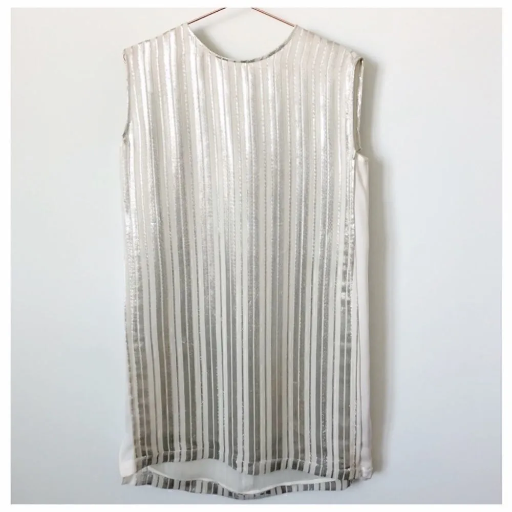 Rebecca Minkoff • Lars Silk Sleeveless Metallic Stripe Shift Dress Size S - Image 4