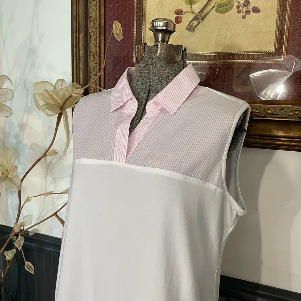 Hinson Wu Lea Foundation Layering Collared Shirt – Pink & White Stripe Sz L 💛🎀 Size L - Image 2