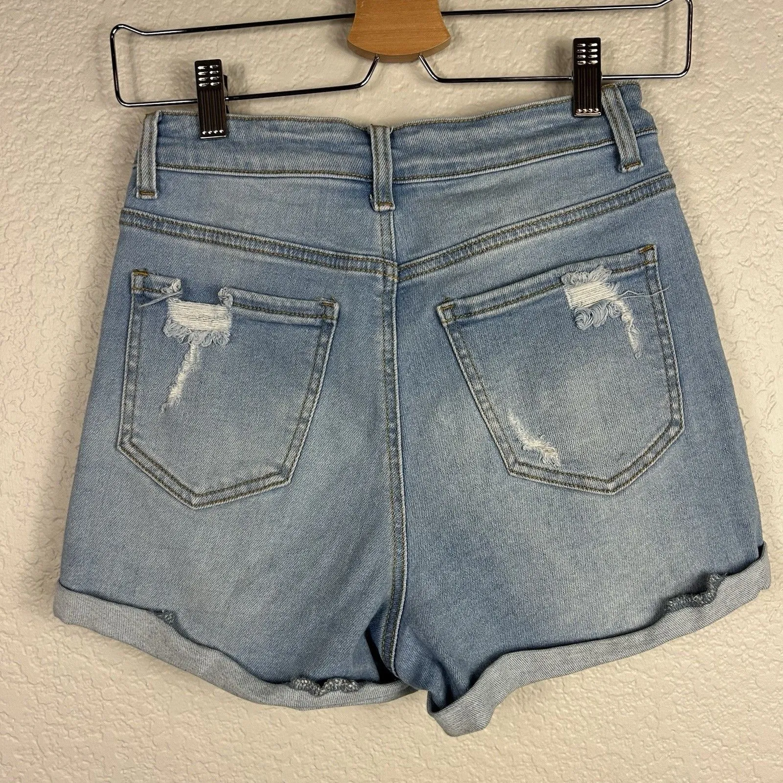 Wax Jean Collection Women's Distressed Cuff Leg  Blue Jean Shorts Size S - Image 4