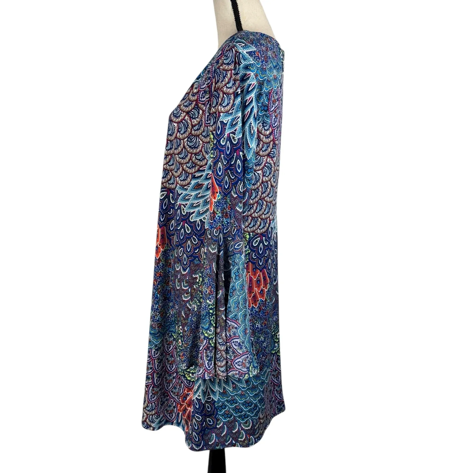 Roz & Ali X-Large A-Line Dress Geometric Stretch Long Bell Sleeves Knee Length - Image 6