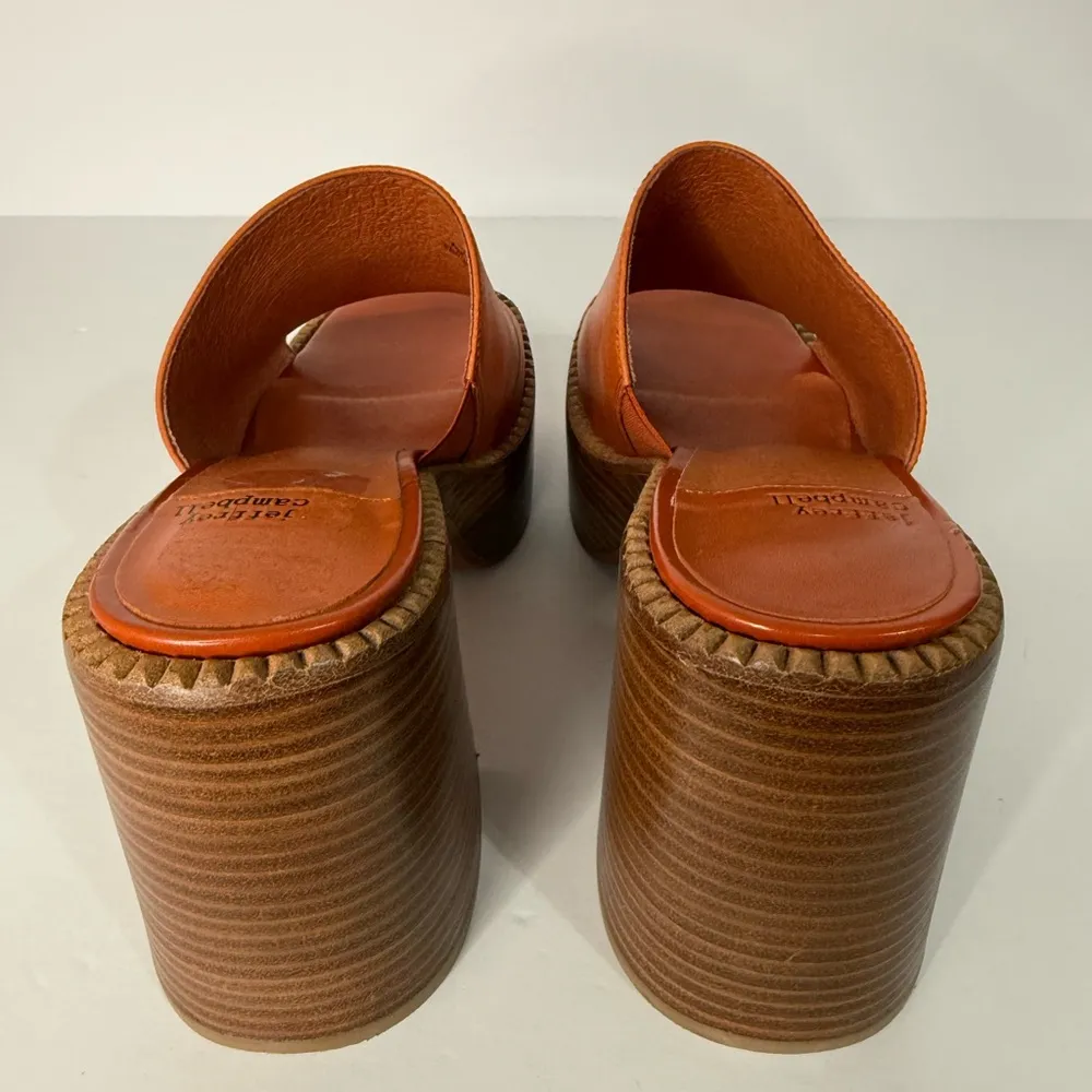 Jeffrey Campbell Anthropologie Women's Orange Honey Leather Platform Mules 7.5 - Image 7