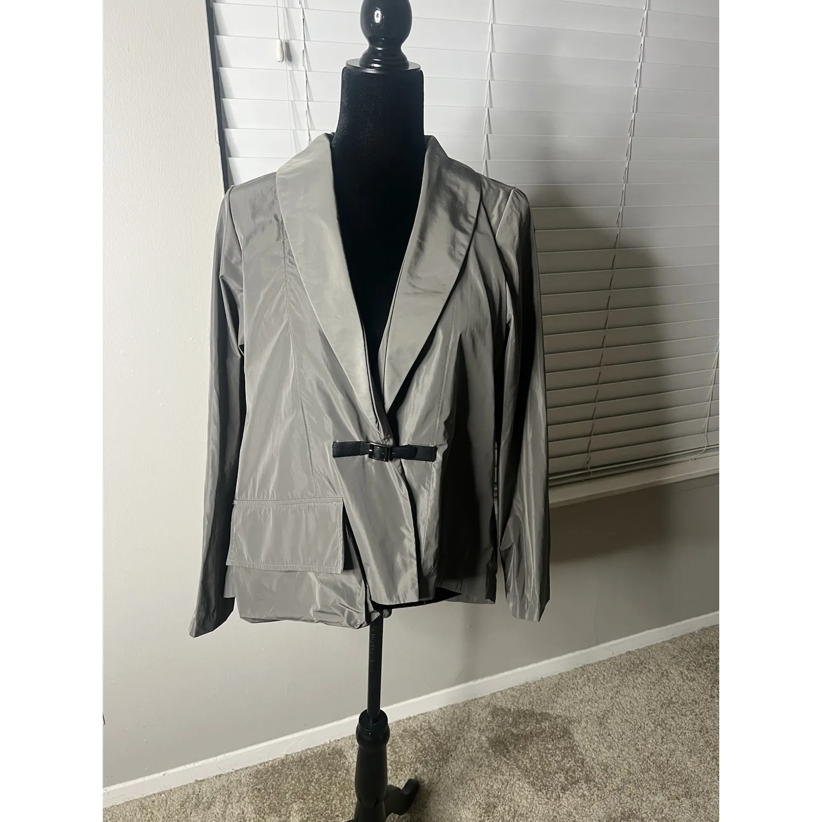 Sun Kim Jacket Women Small Taupe Oversized Lagenlook Shimmery Ltweight High Low Gray Size 4 - Image 2