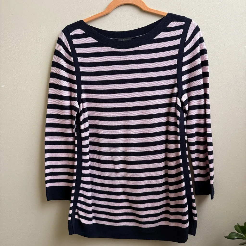 Talbots LINK STITCH SWEATER stripe top Size M - Image 2