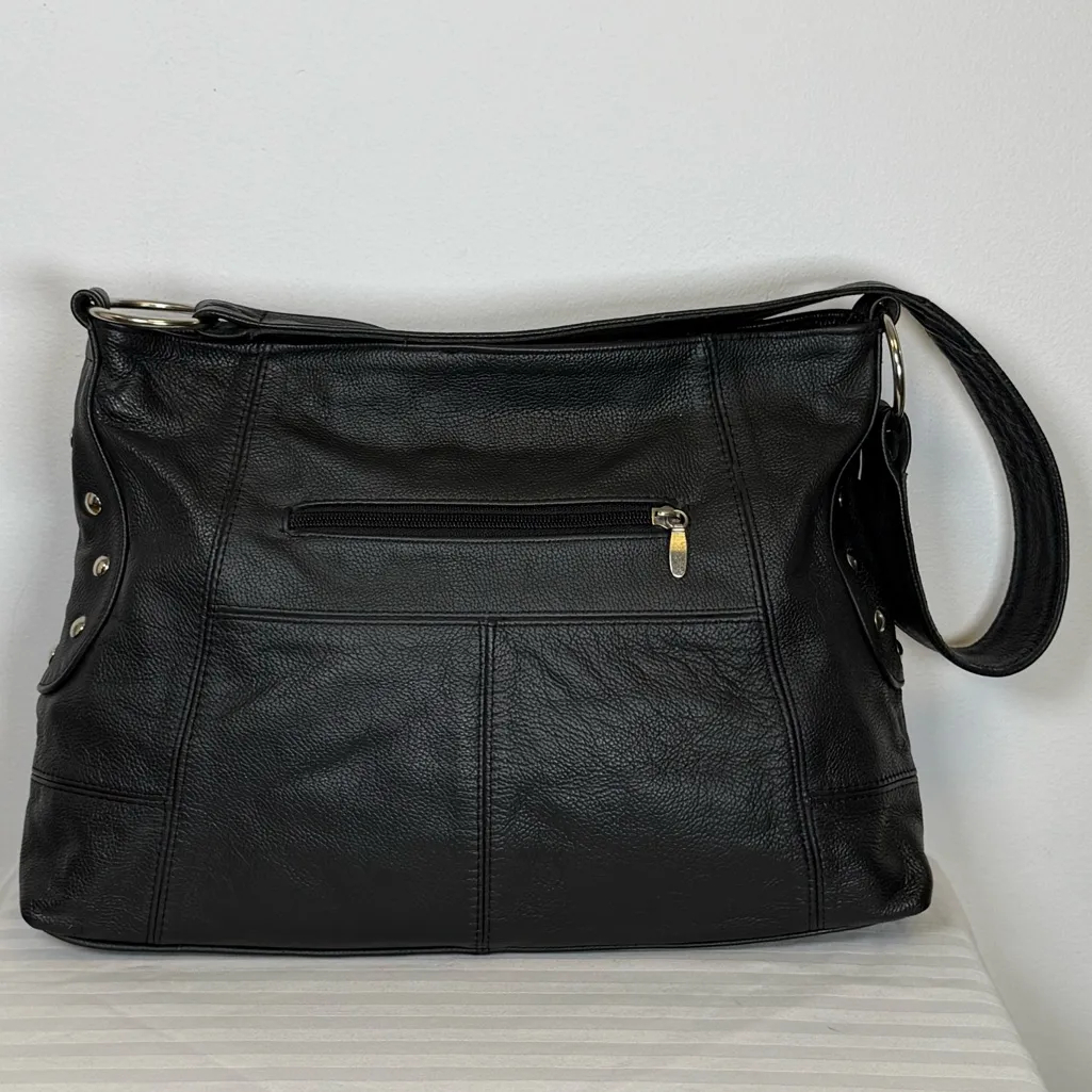 Vintage Harley Davidson Soft Pebbled Black Leather Studded Shoulder Bag Purse - Image 7