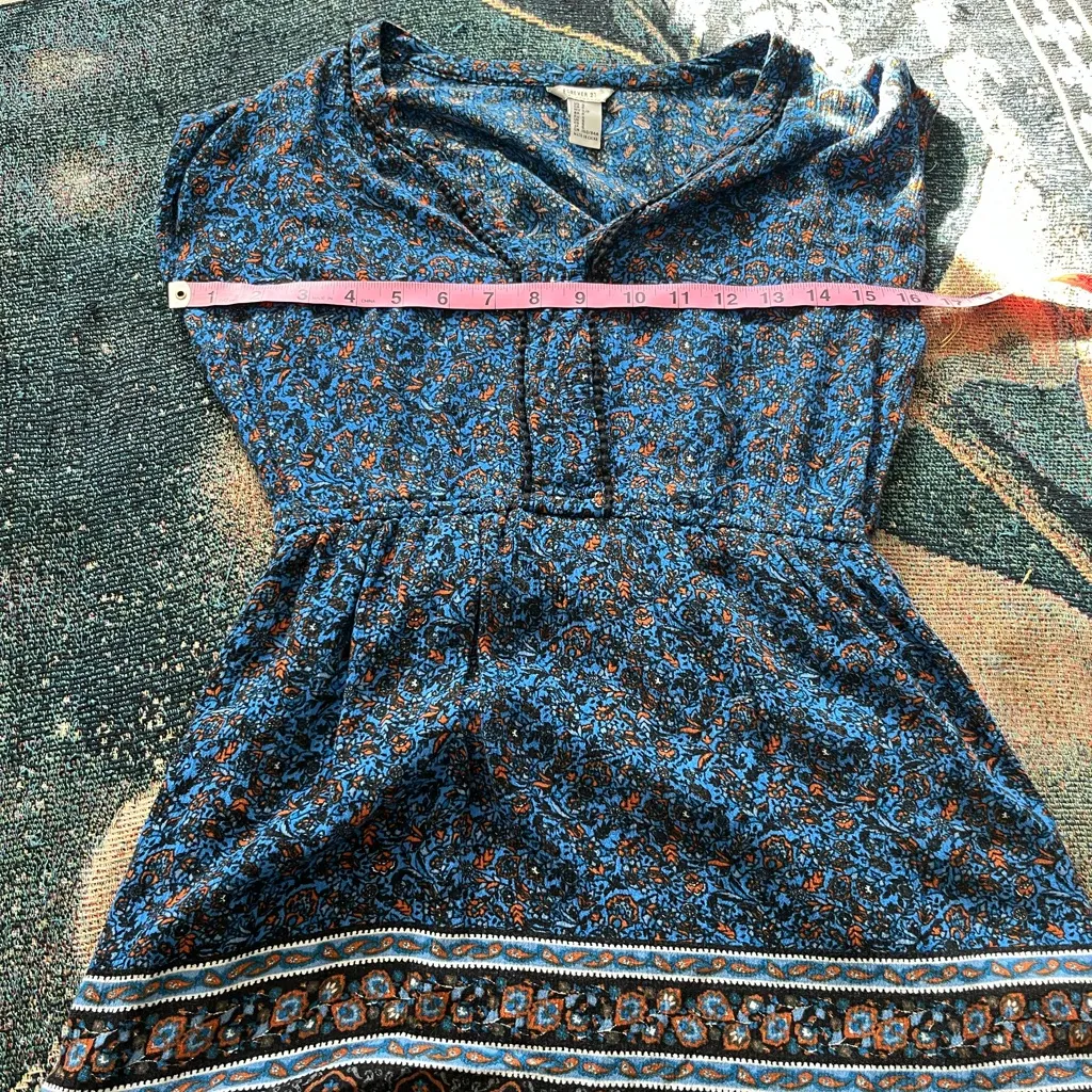 Forever 21 Blue Boho Floral Blouse Women’s Small Cap Sleeve Peplum Tunic Top Y2K - Image 12