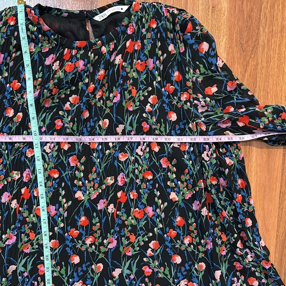 Zara The Annie Dress Floral Pleated Mini Flowy Dress XL Cottage Core Soft Girl - Image 14