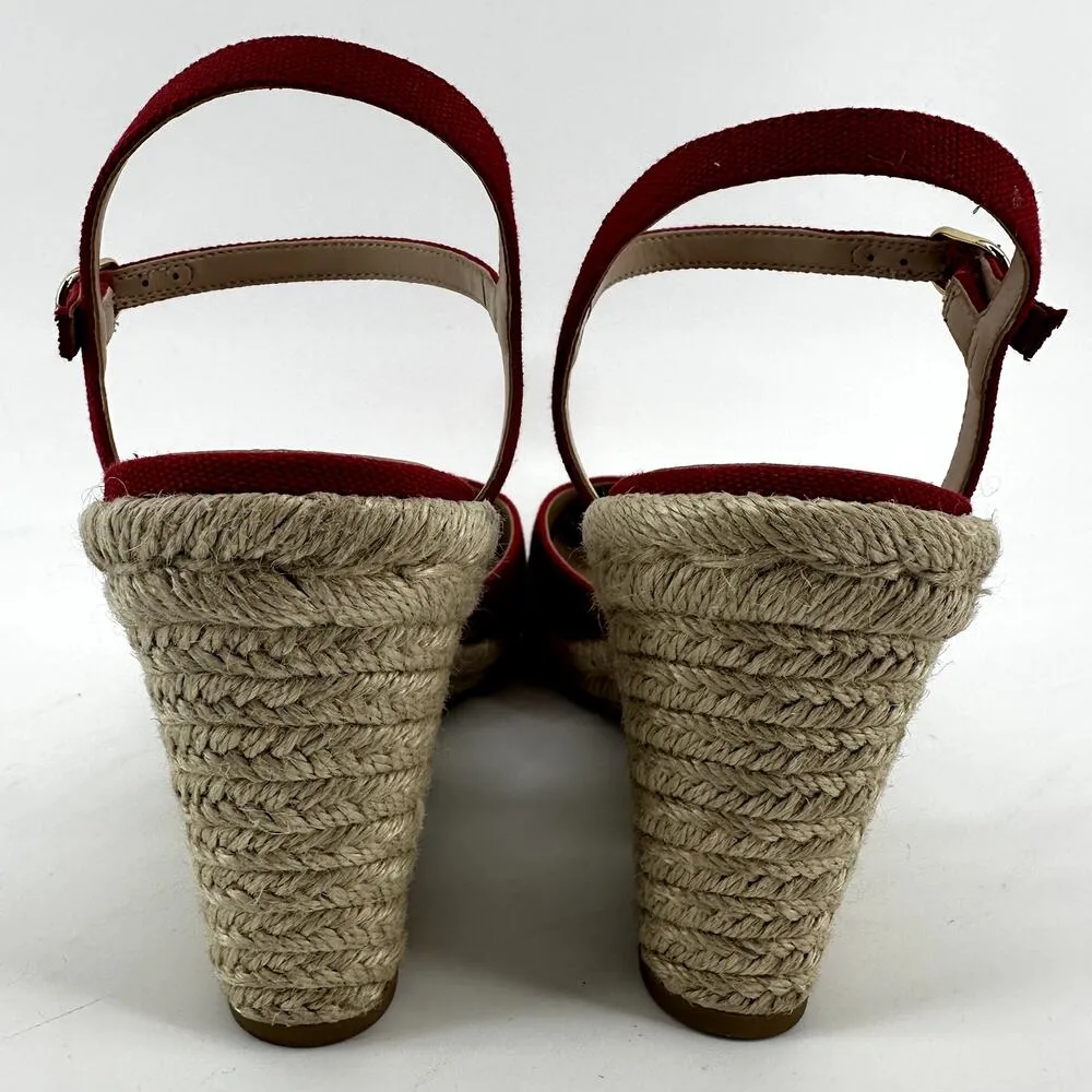 Stuart Weitzman Mykonos Sandals Closed-toe Espadrille Wedge Ankle Strap Red 10 - Image 5