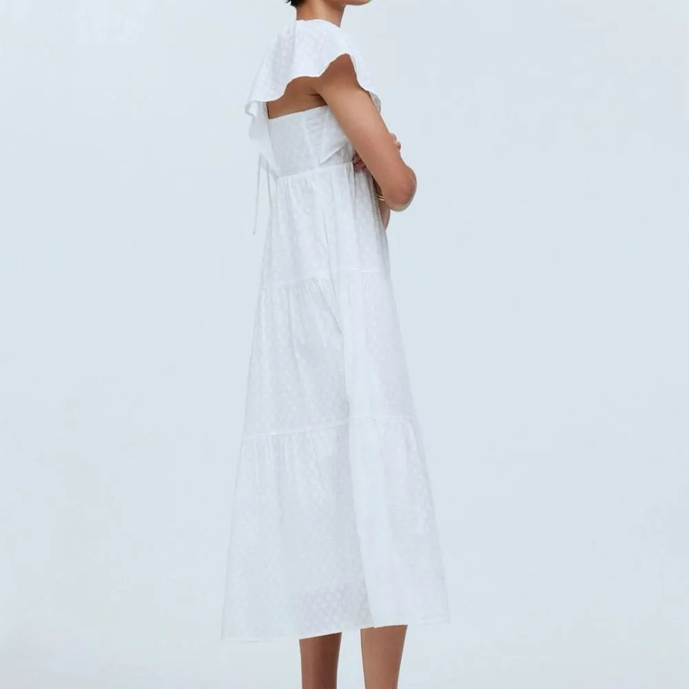 NWT Madewell Women's Size 14 White Tie-Back Flutter-Sleeve Midi Dress - Image 2