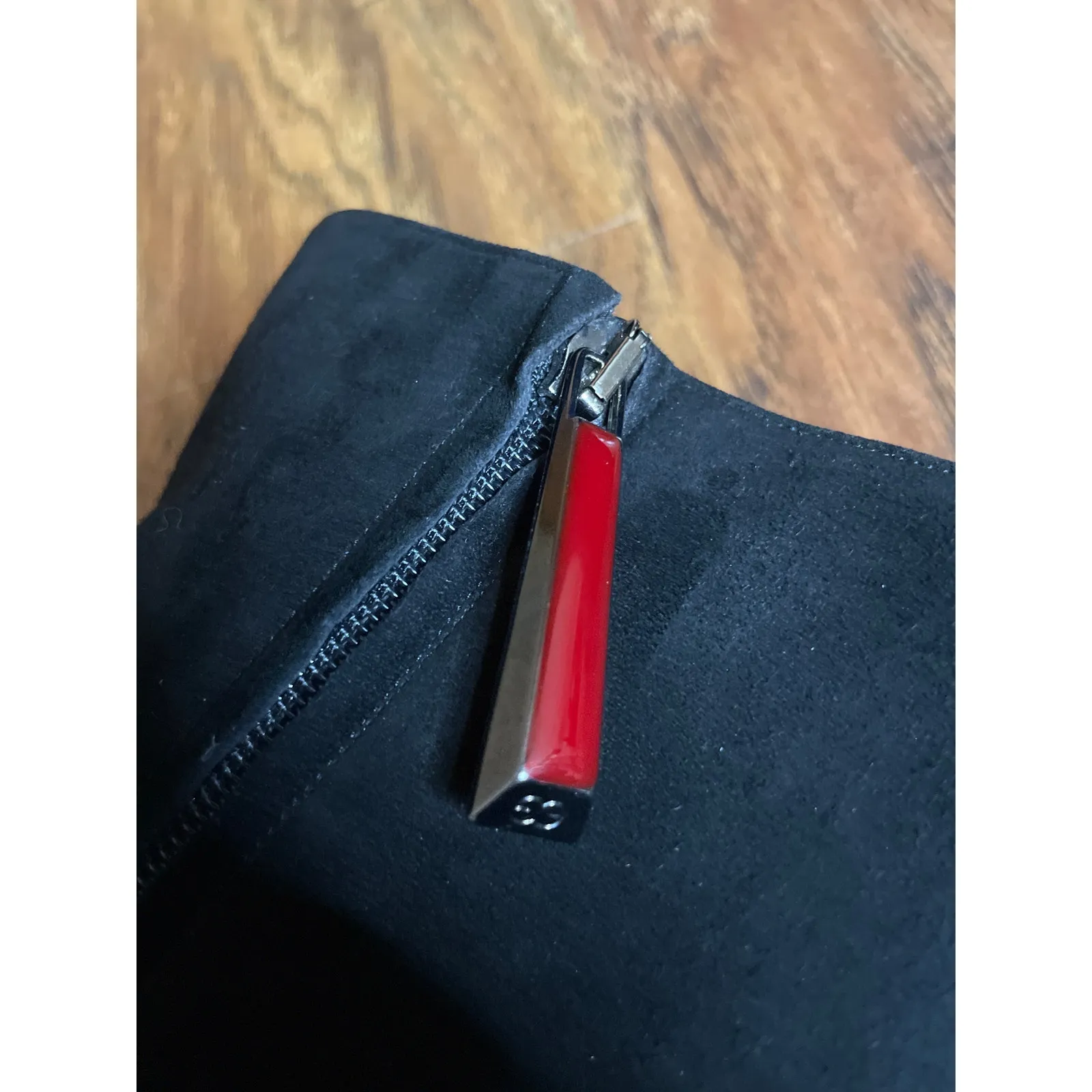 ESCADA Mink Trim Knee High Suede Stiletto Boots Shoes Black White Fur 39.5 9.5 - Image 5