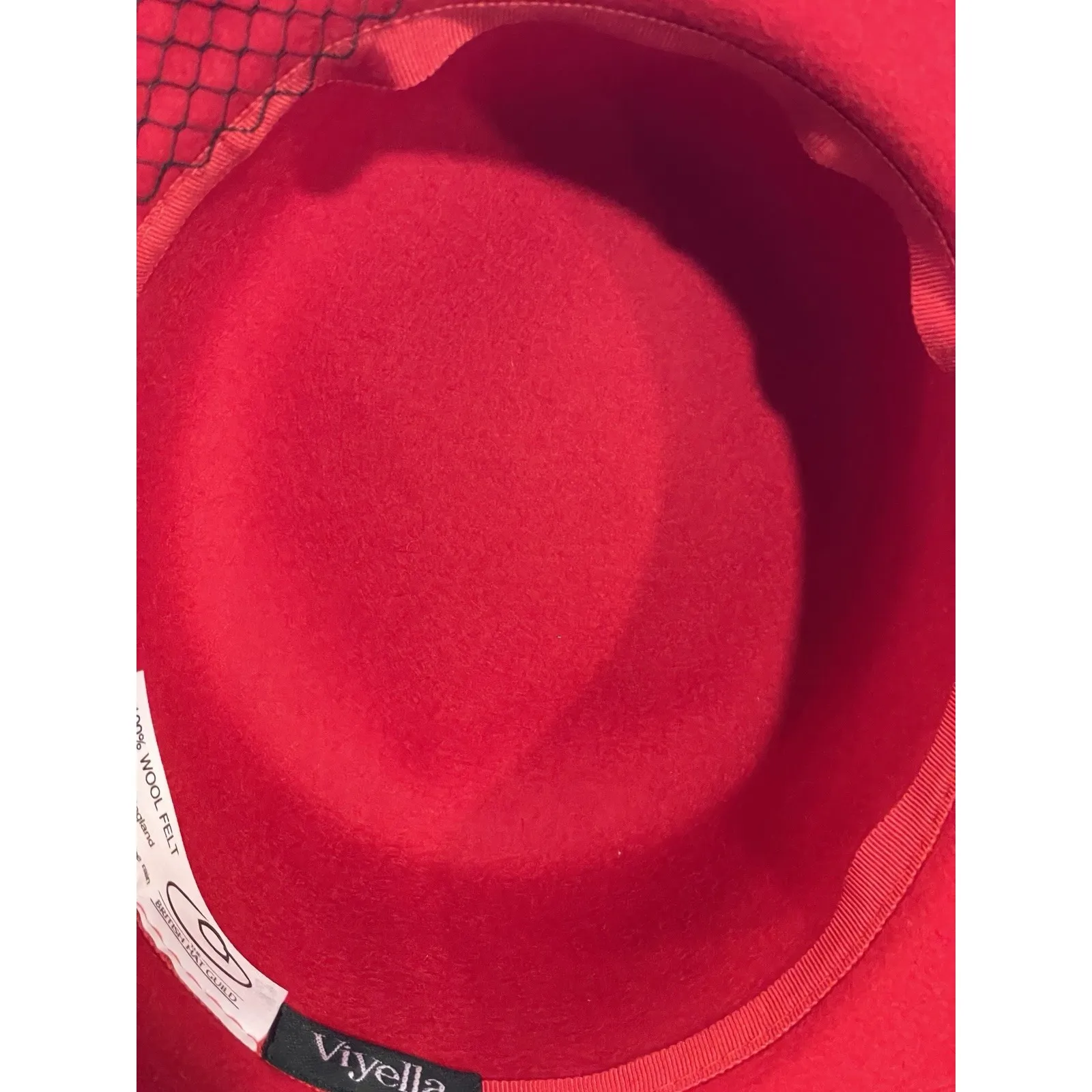 Vintage Viyella Wool Felt Hat Women Red Black Mesh Net Cover Church UK Guild - Image 6