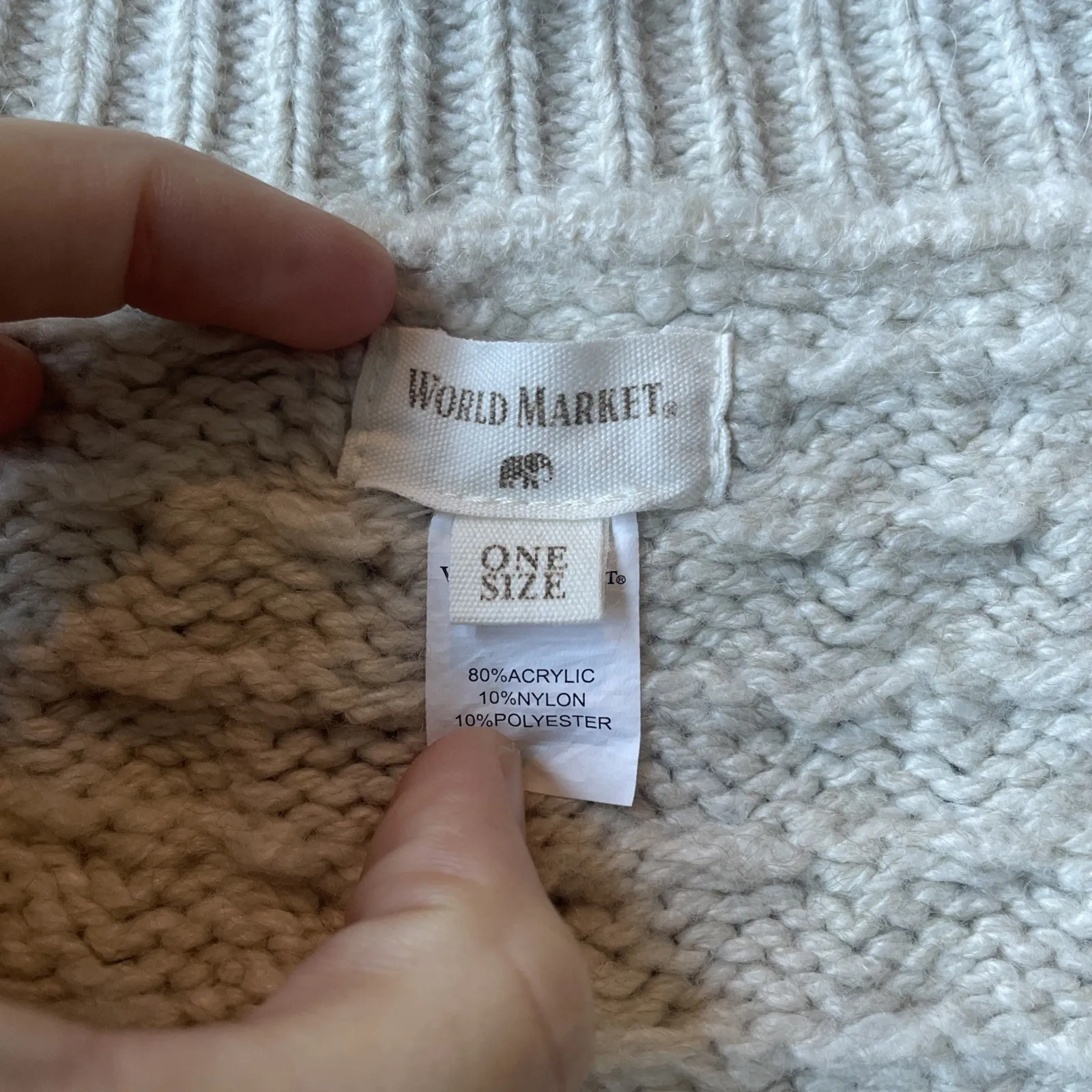 World Market Open Front Cardigan Chunky Knit Oatmeal Beige One Size Cozy Classic Tan - Image 2