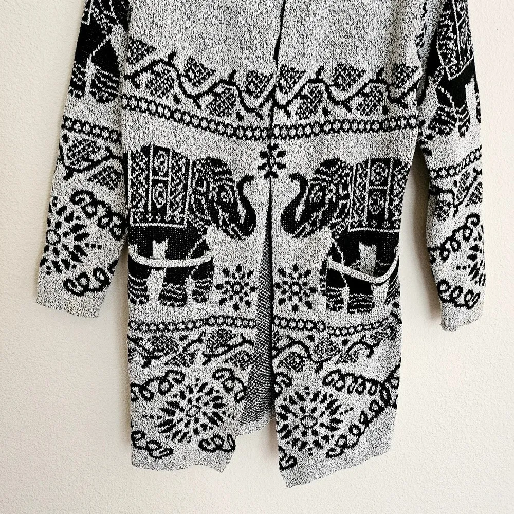 Elephant Cardigan ‎Pattern Sweater Size S Gray Knit Folklore Hippie Boho - Image 5