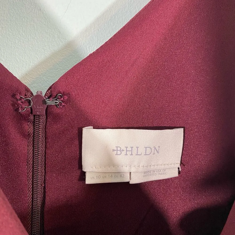 BHLDN Women's Burgundy V-neck Crepe Jones Dress Size 10 Bridesmaid Wedding - Image 6