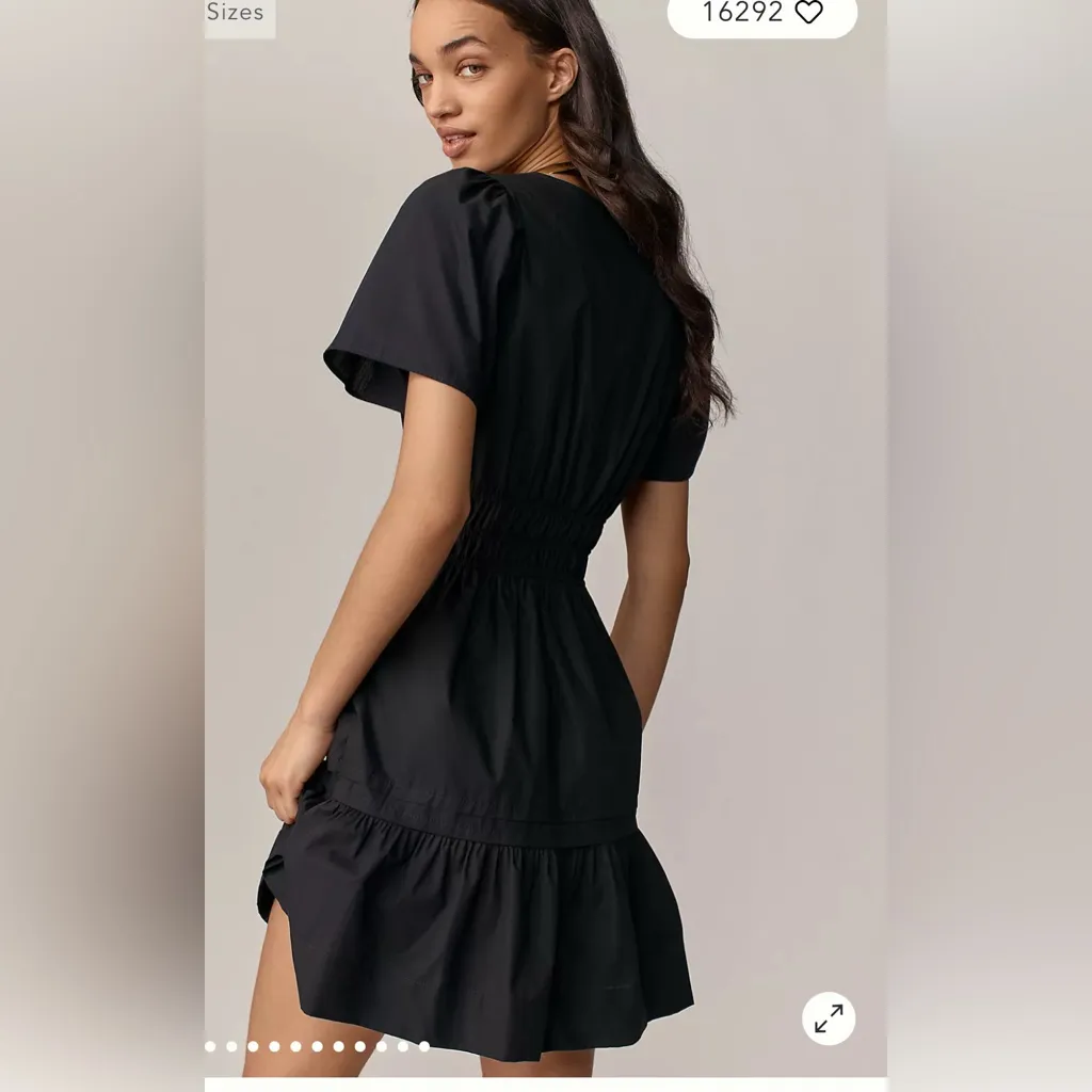 NWT Anthropologie Somerset Mini Dress Black Poplin Elastic Waist Short Sleeve L - Image 2