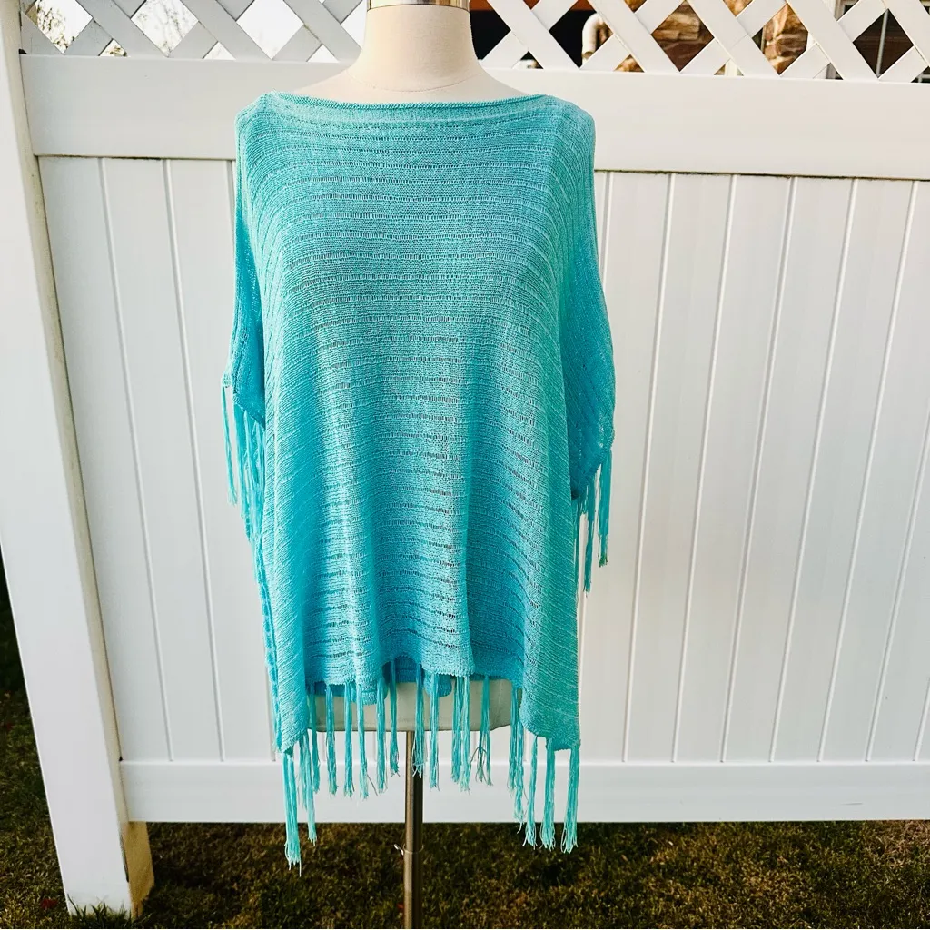 CHICO’s Turquoise Cold Shoulder Poncho - Image 4