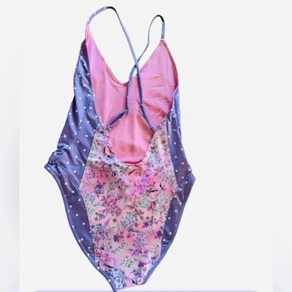 LoveShackFancy Purple Pansy Floral Shailee One Piece Swimsuit XS‎ NWT - Image 5