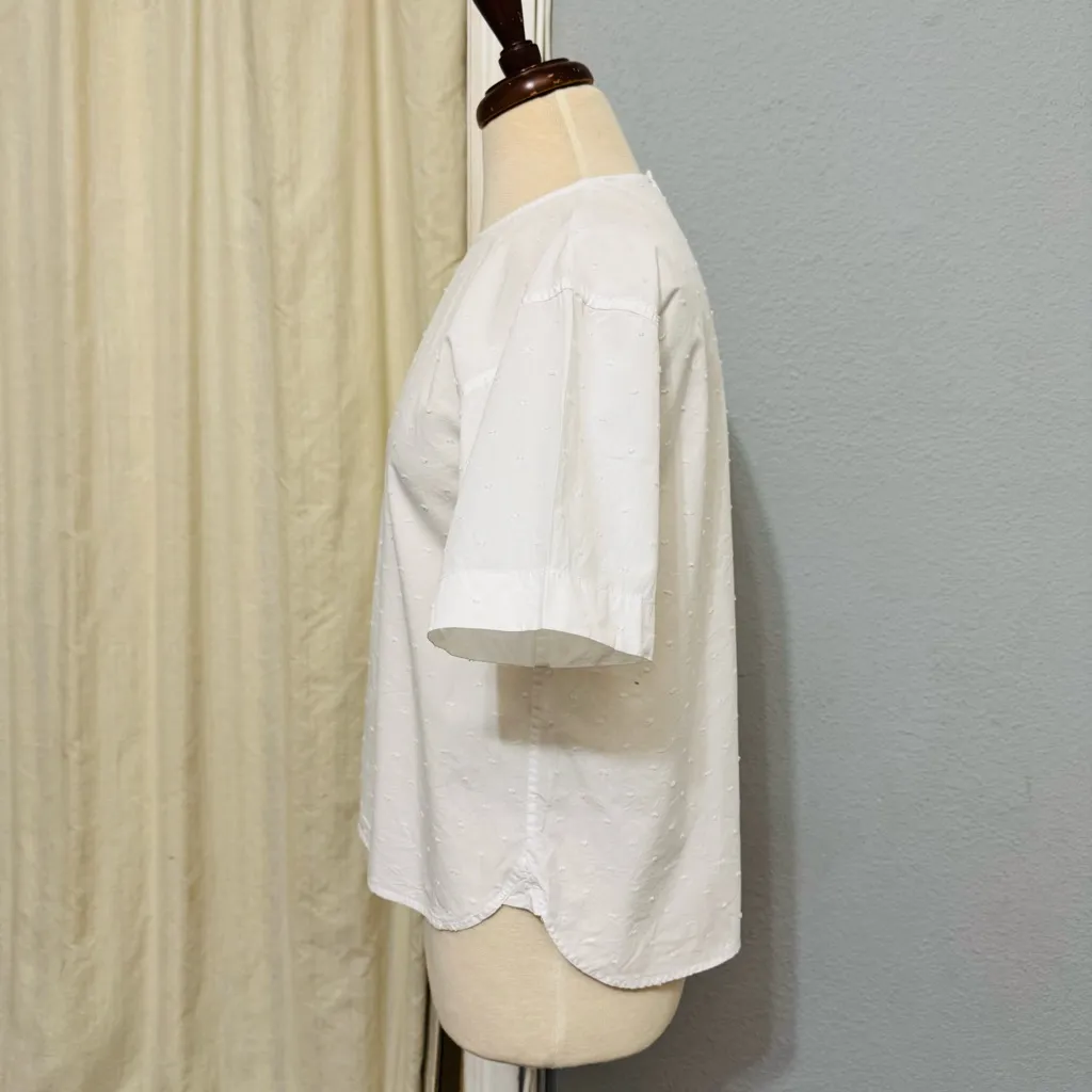 Uniqlo Women White‎ Classic Embroidered Round Neck Retro Buttondown Blouse Sz XS - Image 5